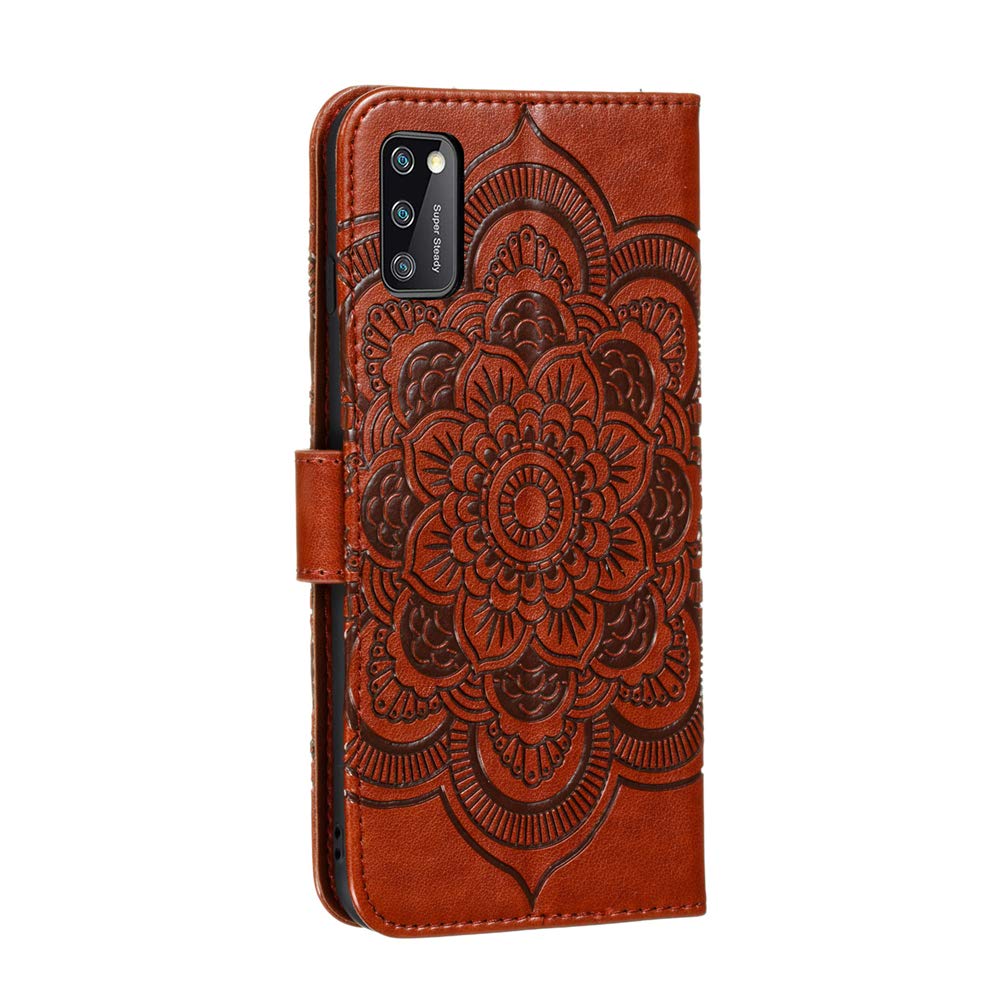 Samsung A31 PU Leather Case - Mandala Embossed Flip Cover with Card Holder & Stand | Perfect for Work & Travel