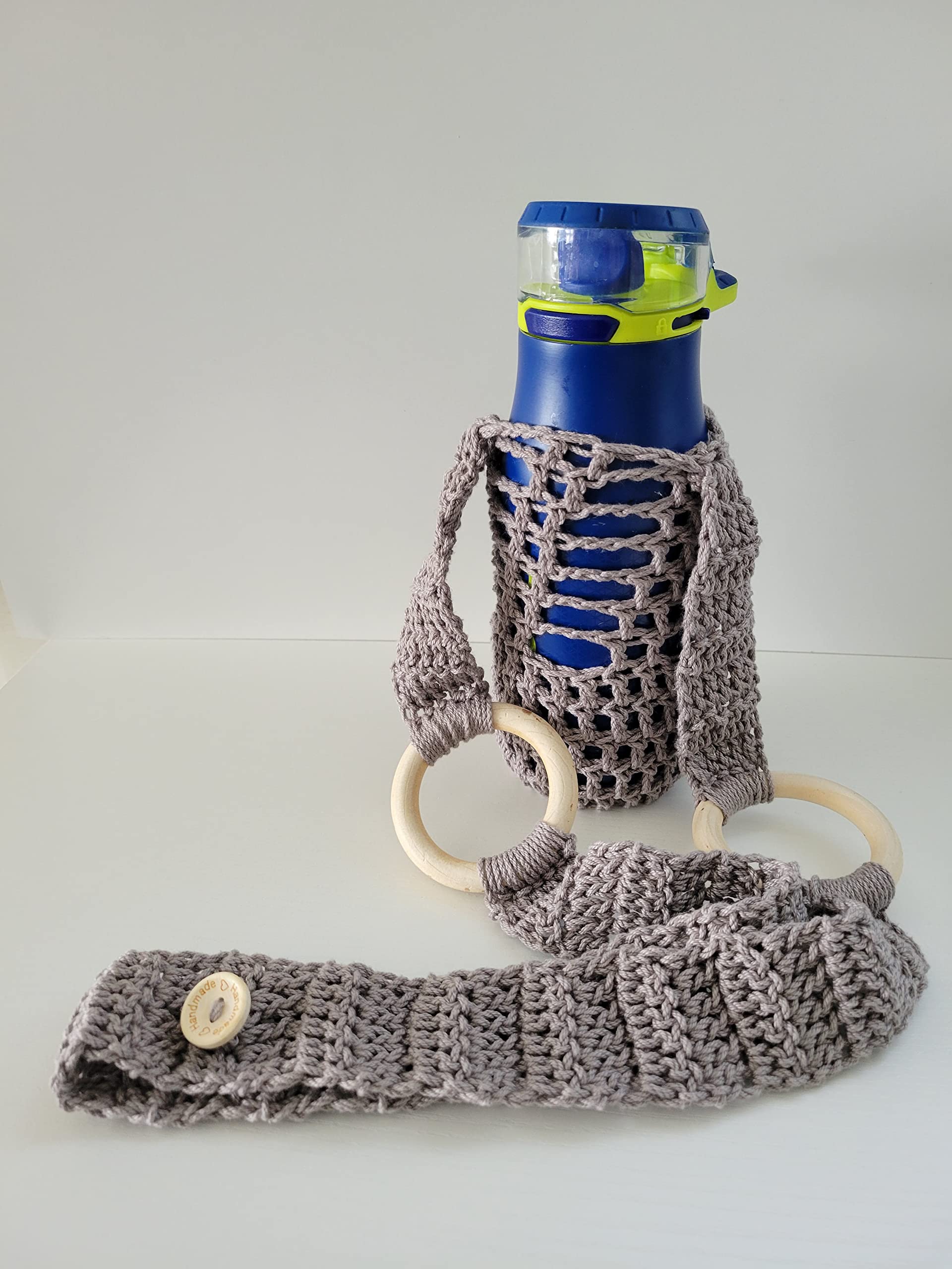 Adjustable Crossbody Water Bottle Holder with Phone Pocket - Handmade Crochet Bottle Carrier for Hiking, Gym & Travel (Blue) - Perfect for Outdoor Activities, Workouts and Daily Commute