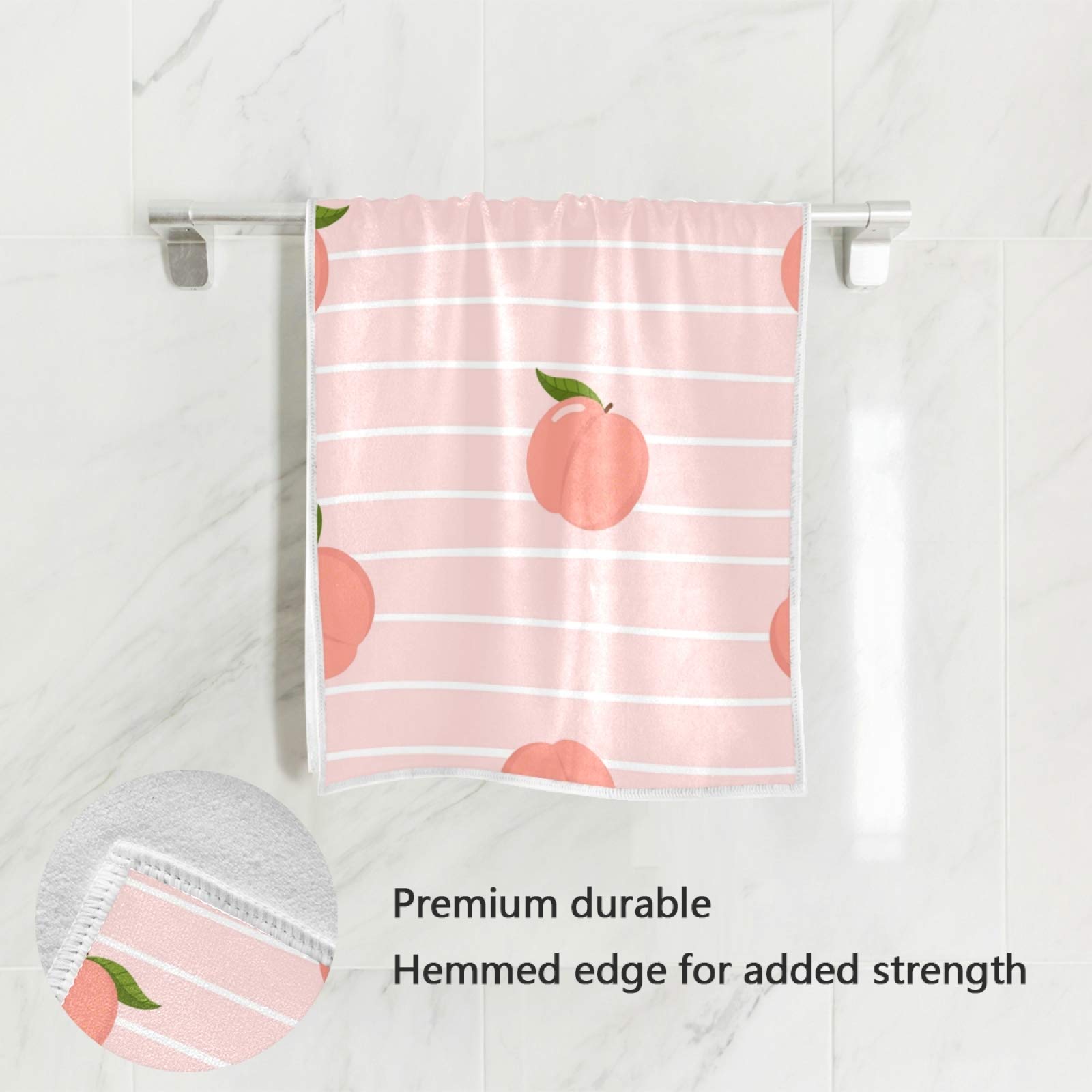 ALAZA Soft Pink Peach & Stripes Bath Towel Set - 15x30 Inch Hand Towel & Washcloth for Spa, Hotel & Home Bathroom - Ultra Absorbent & Quick Dry
