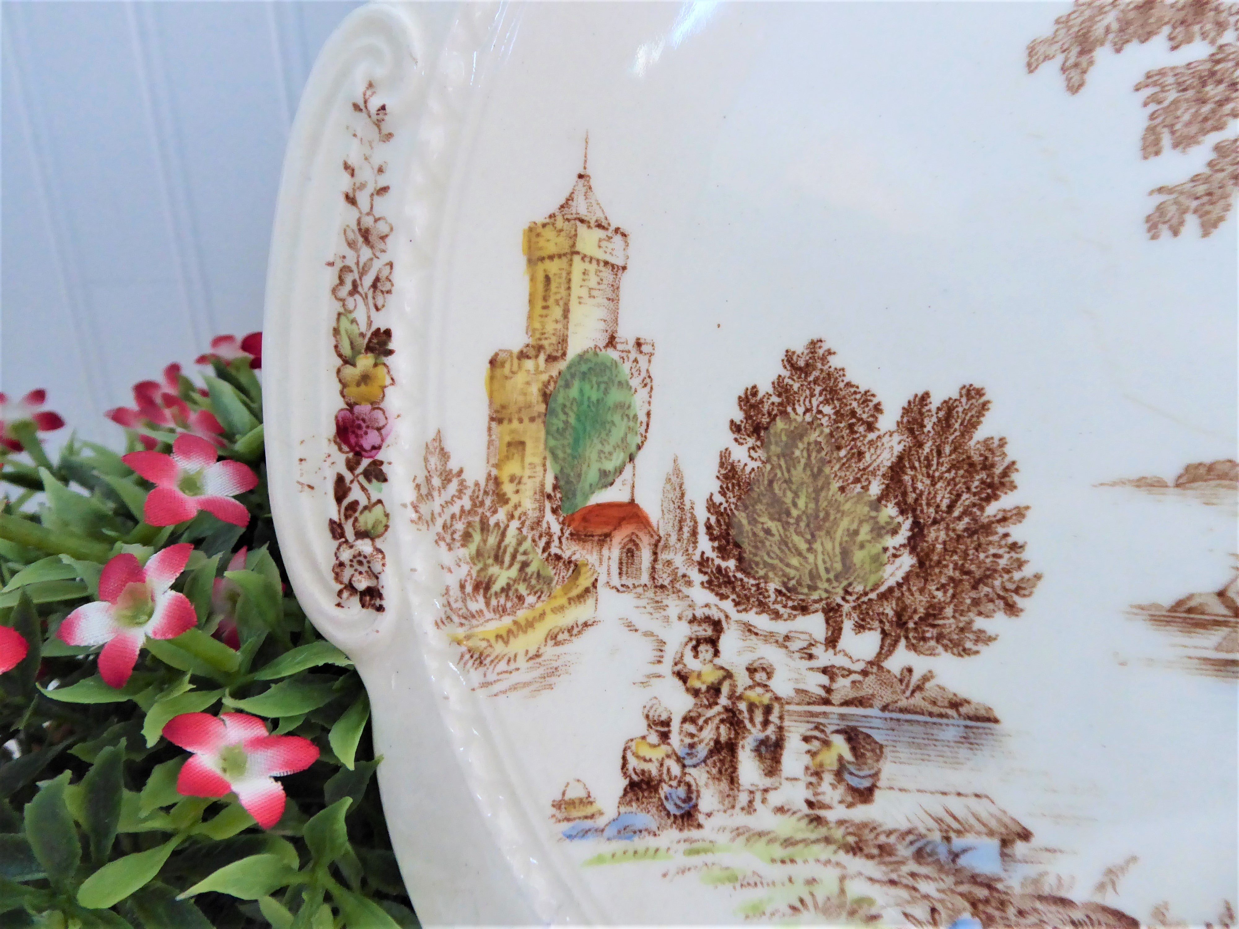 Vintage 1940s Swinnertons Polychrome Transferware Lugged Cake Plate - Elegant Ferry Cake Serving Platter for Afternoon Tea & Special Occasions