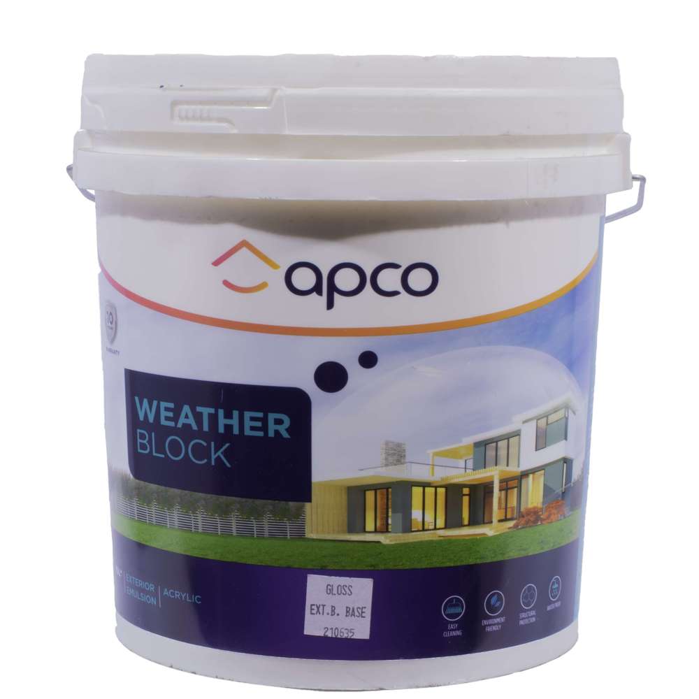 Apco Weatherblock Gloss Acrylic Paint - Extra Bright White Base 10L (3.5 Gallon) - High Gloss Finish for Interior/Exterior Walls, Wood & Metal - Weather Resistant & Durable Coating for Home & Commercial Use
