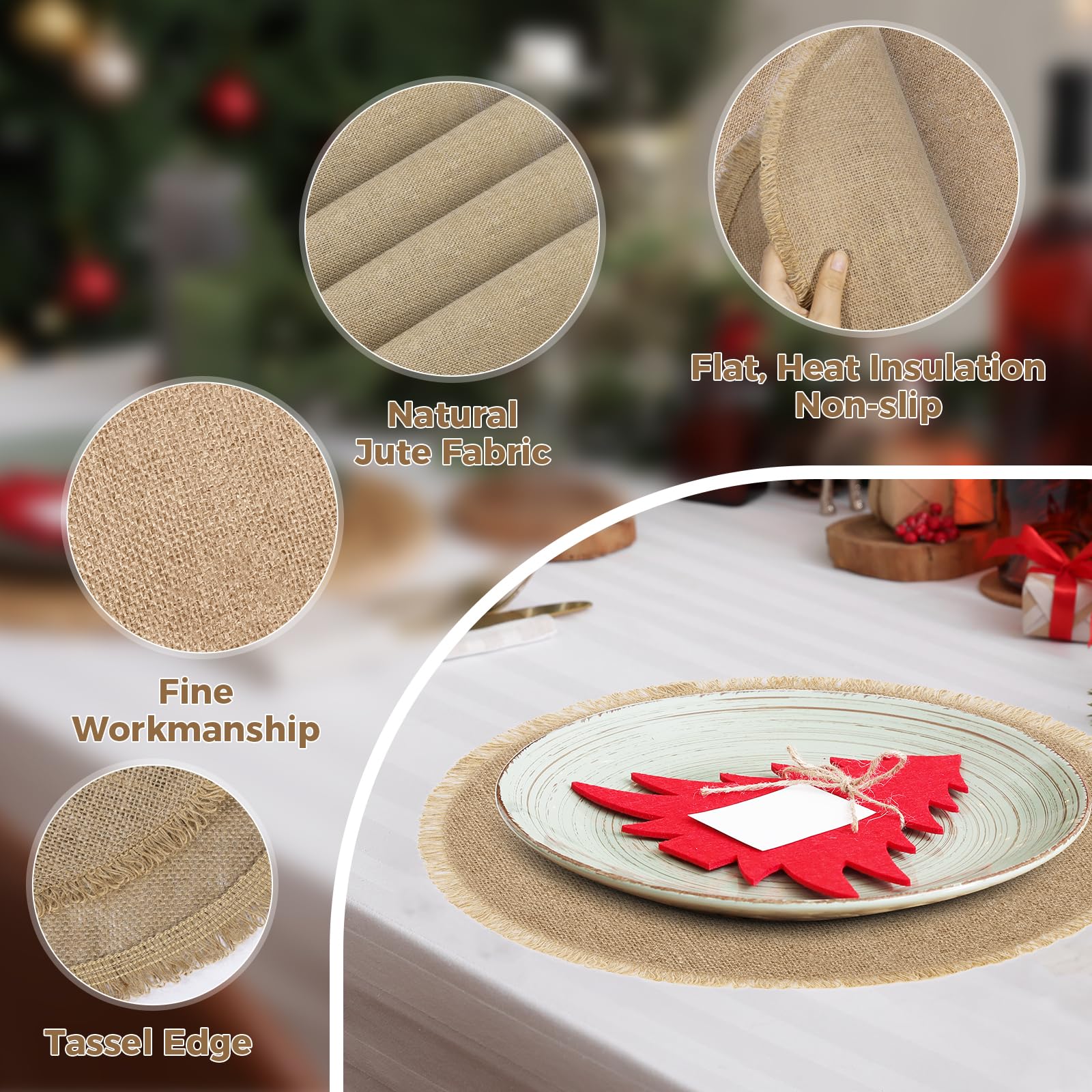 12-Pack Round Burlap Placemats 15