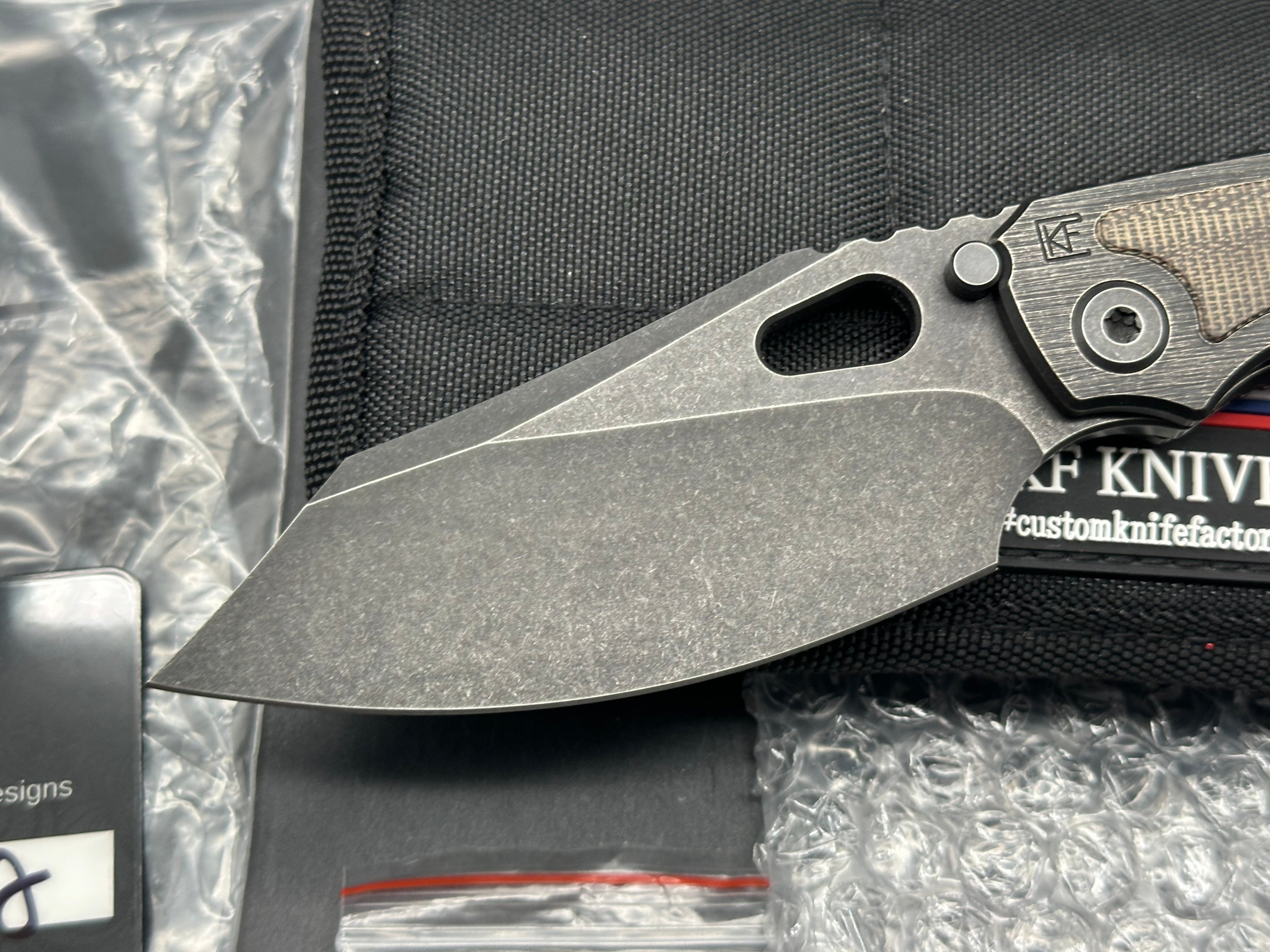 Custom Knife Factory CKF Rotten EVO 3.0D #544 - M390 Hollow Ground Blade, Full Blackwash Finish, OD Green Micarta Inlays - Premium EDC Folding Knife for Outdoor, Camping & Tactical Use