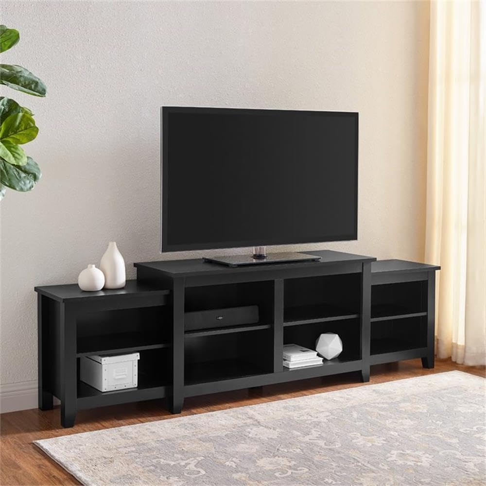 Walker Edison Lewis 3-Tier Open Storage TV Stand for TVs up to 50 Inches, Black - Perfect for Living Room, Bedroom & Home Theater Organization