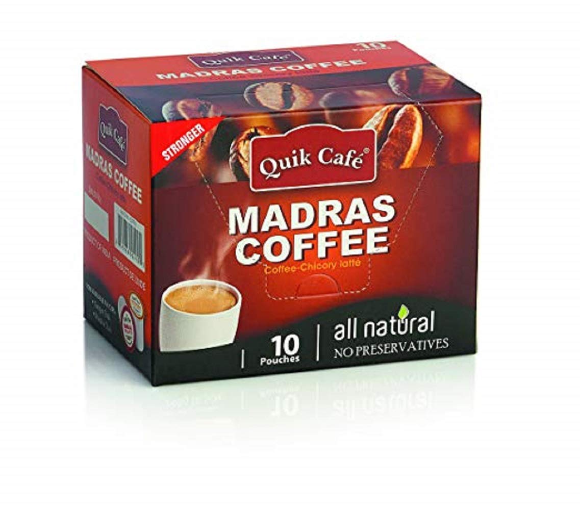 QUIK CAFÉ Madras Coffee-Chicory Latte Instant Mix - 10 Single-Serve Pouches (240g) | Perfect for Home, Office & Travel | Rich & Creamy South Indian Style Coffee
