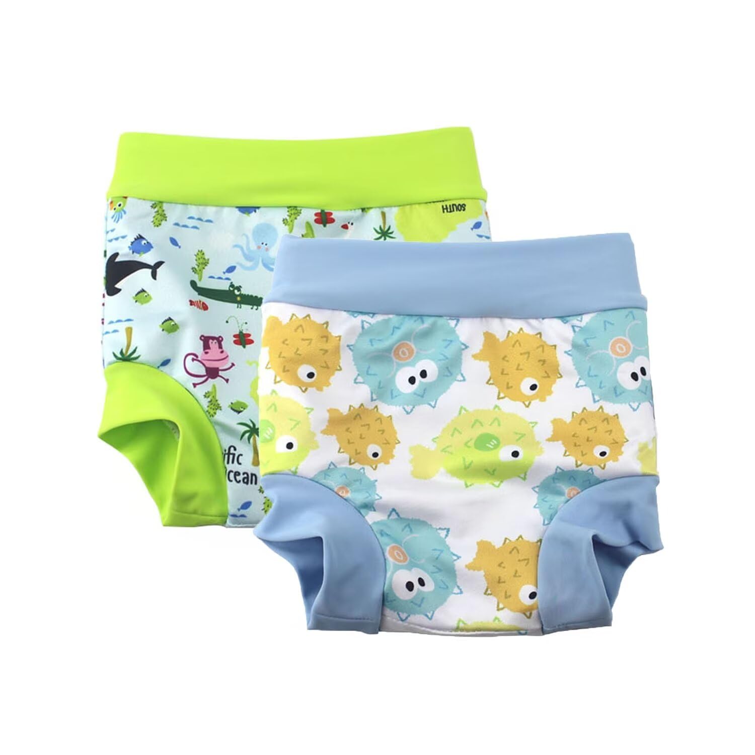 **Baby Swim Diapers for Kids - High-Waisted Waterproof Swim Shorts (3-5 Years) - Light Blue & Green - Perfect for Pool, Beach & Water Play**