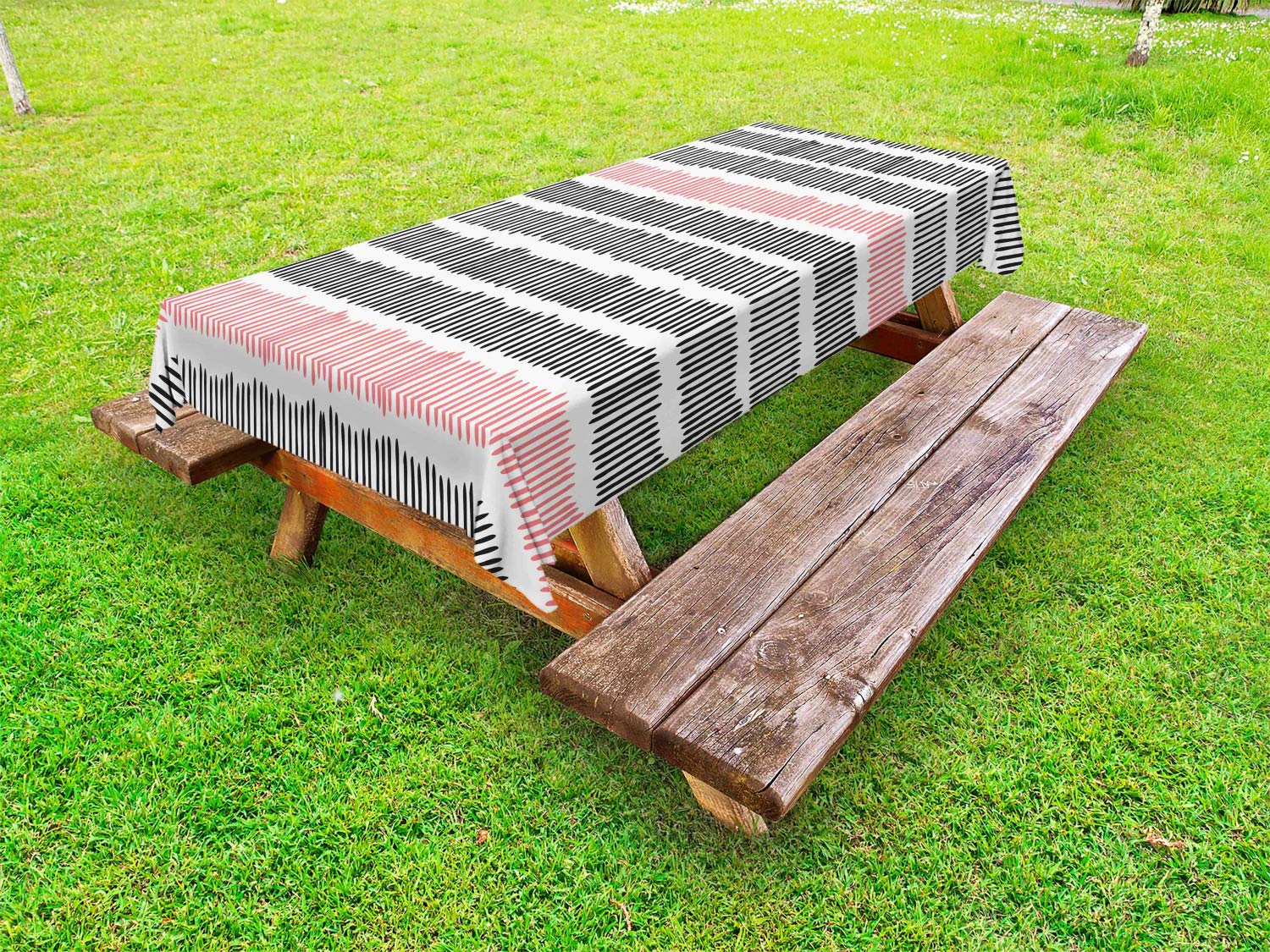 Ambesonne Abstract Outdoor Tablecloth - Hand Drawn Vertical Lines & Retro Stripes Design - Washable Picnic Table Cover 58