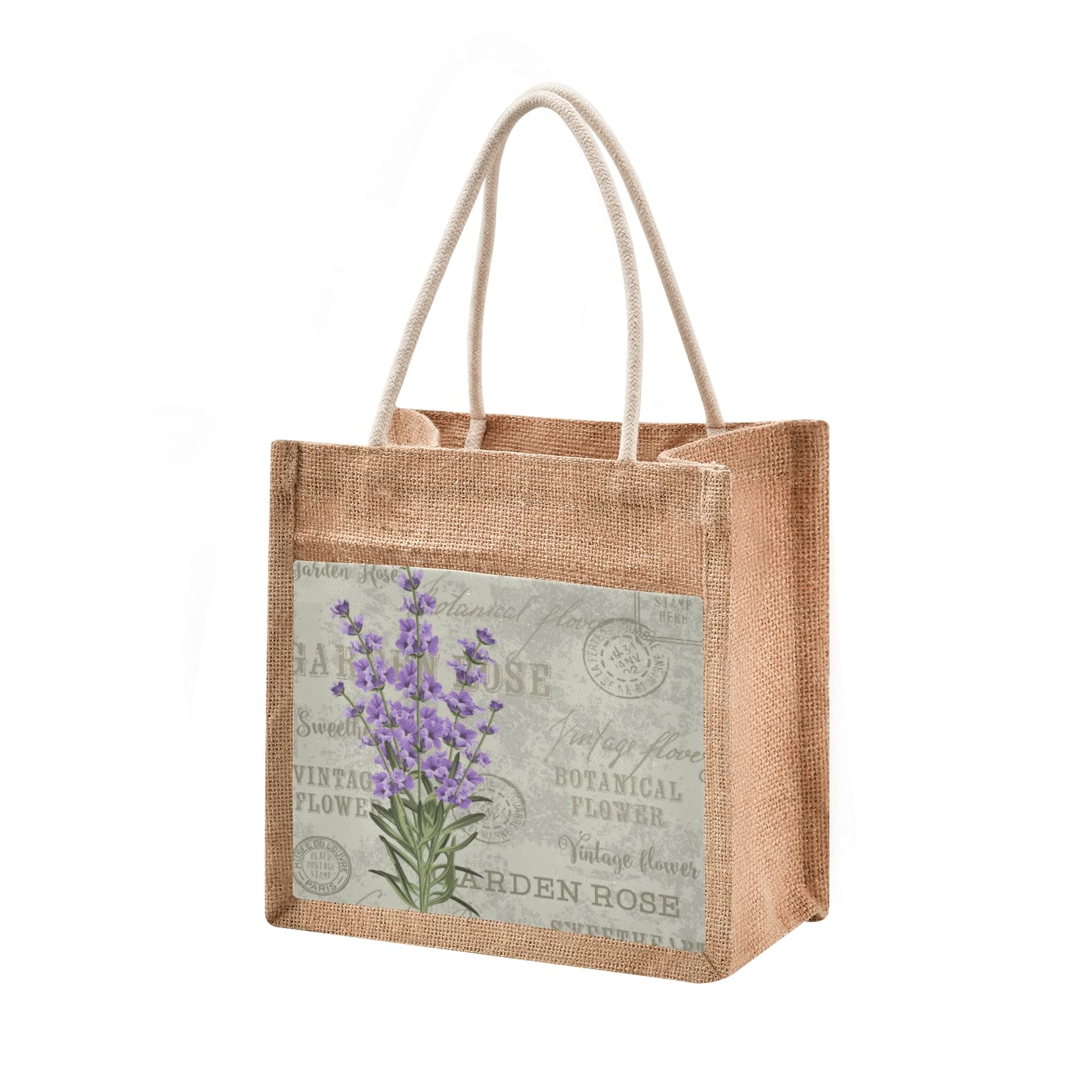 ALAZA Lavender Blossom Purple Flower Jute Tote Bag for Women - Eco-Friendly Grocery Shopping Bag with Sturdy Handles - 8.7 x 11.8 x 5.9 Inches - Perfect for Farmers Market, Beach Trips & Daily Errands