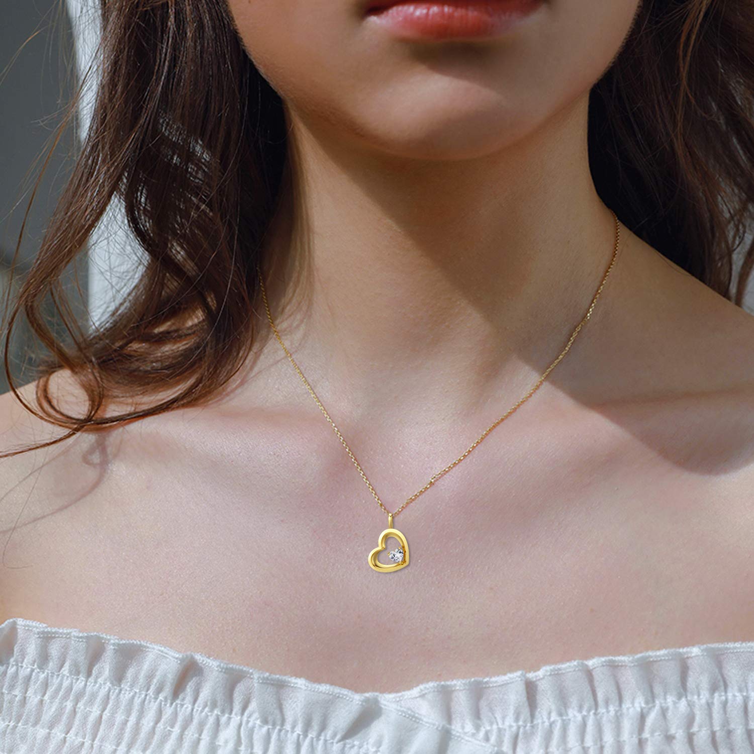 14K Solid Gold Heart Necklace for Women - Double Heart Pendant Jewelry Gift for Anniversary, Mother's Day, Valentine's - 16+2 Inch Chain - Perfect for Romantic Occasions & Special Celebrations