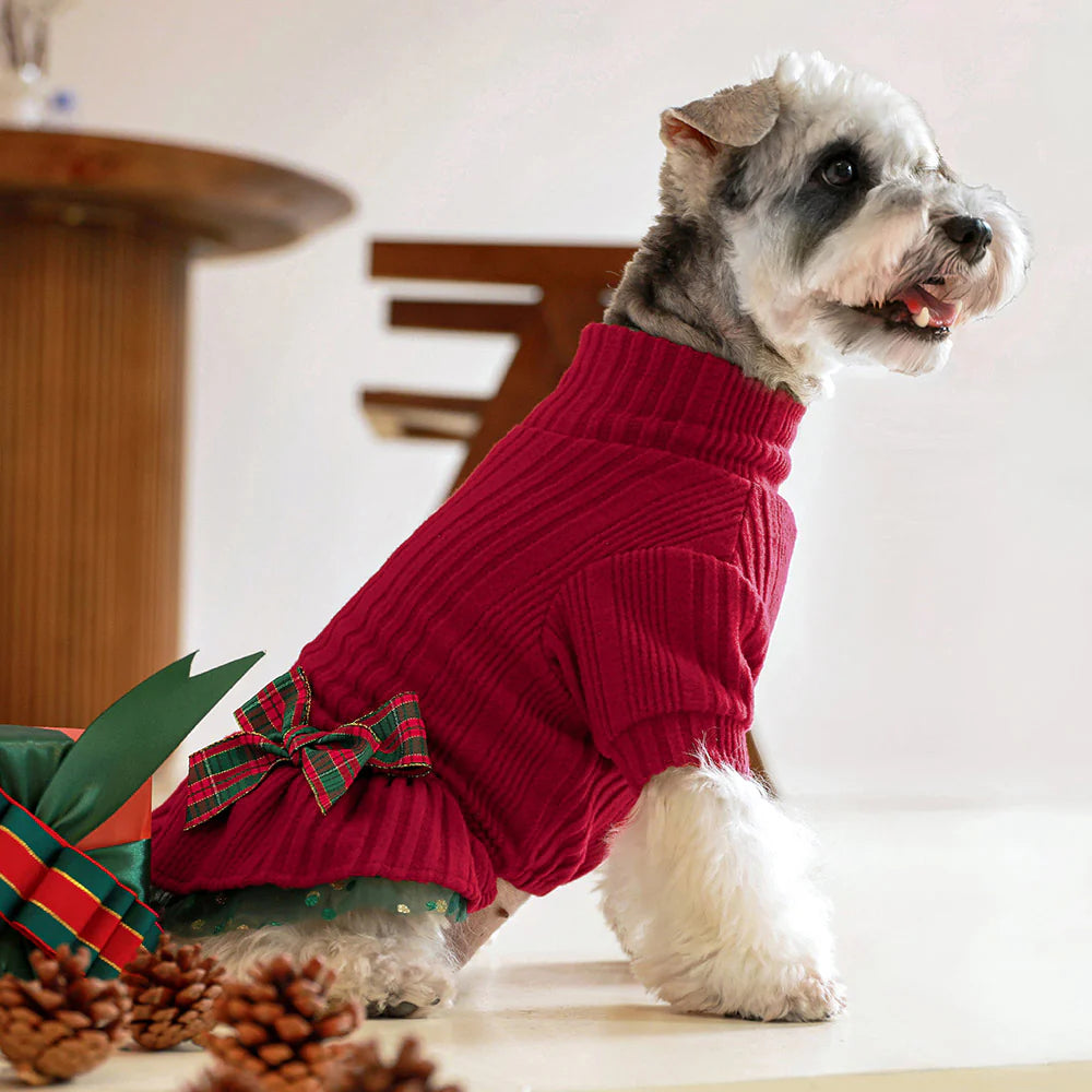 Christmas Turtleneck Knit Sweater Dress with Tulle Skirt - Holiday Party Outfit for Women, Festive Winter Fashion, Xmas Family Gathering & Office Celebration Attire