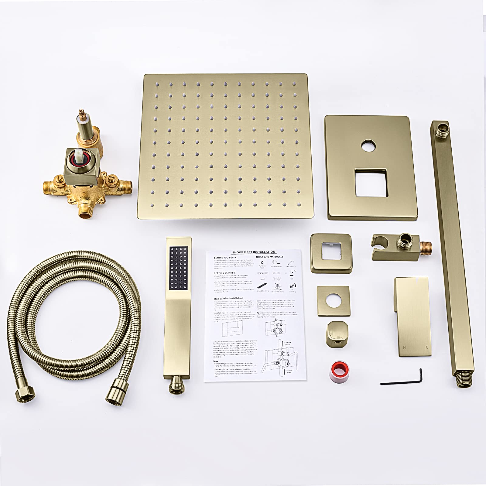10-Inch Luxury Rain Shower System Set - Wall Mounted Shower Faucet with Handheld Shower Head, Rough-In Valve & Trim Kit in Brushed Nickel - Perfect for Spa-Like Bathroom Experience & Modern Home Renovation