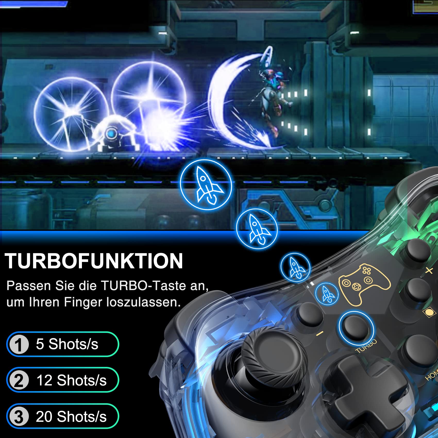 HASACOOL Wireless Switch Pro Controller, Transparent Glow-in-the-Dark Gamepad with Wake-Up Function & App Control - Compatible with Nintendo Switch/Switch Lite/Switch OLED, Android, iOS & PC - Perfect for Gaming, Streaming & Multiplayer Sessions