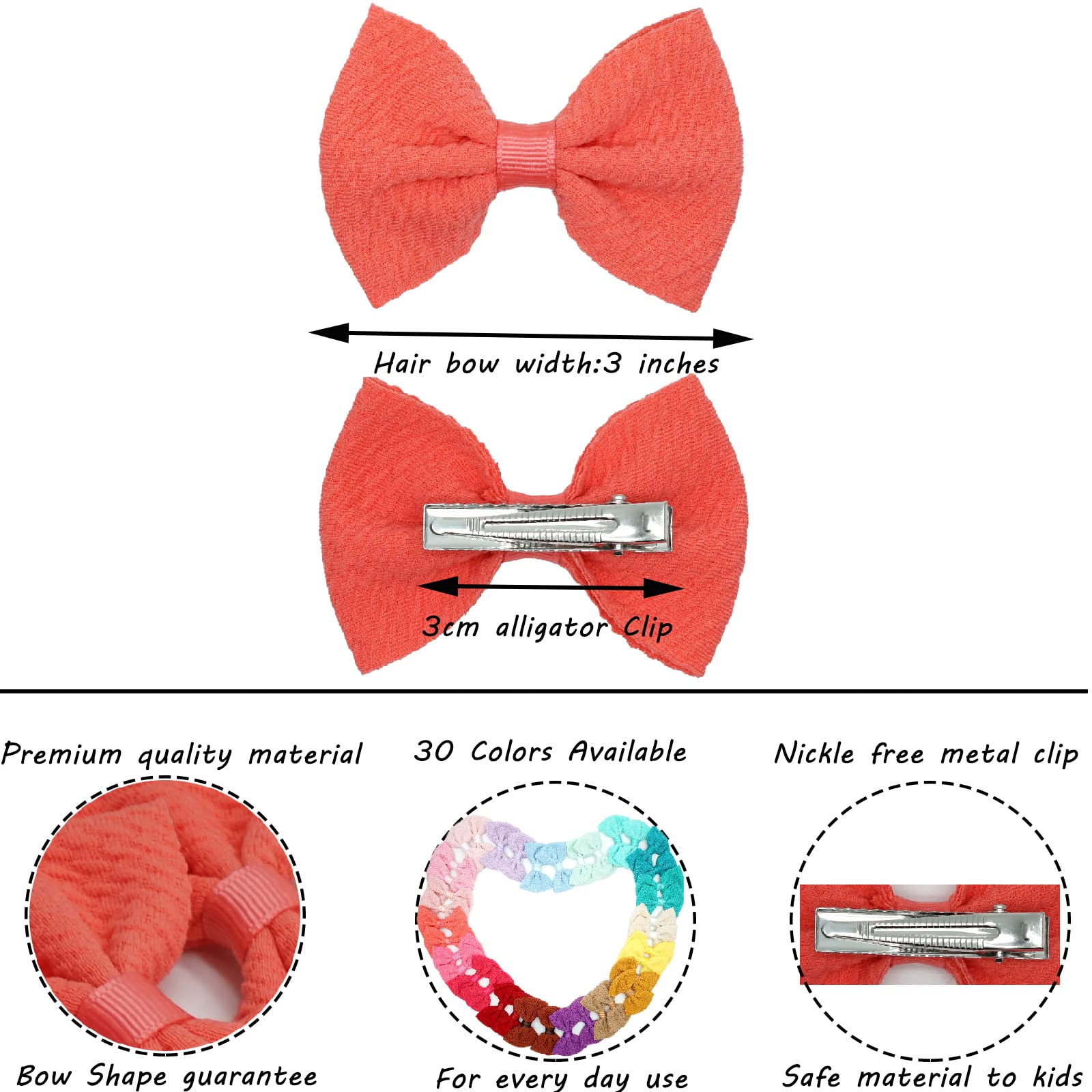 JOYOYO 60Pcs Baby Girls Hair Bows - 2.75 Inch Twill Waffle Fabric Alligator Clips for Toddlers & Kids - Hair Accessories for Pigtails, Bangs & Everyday Styling - Perfect for School, Parties & Photo Shoots