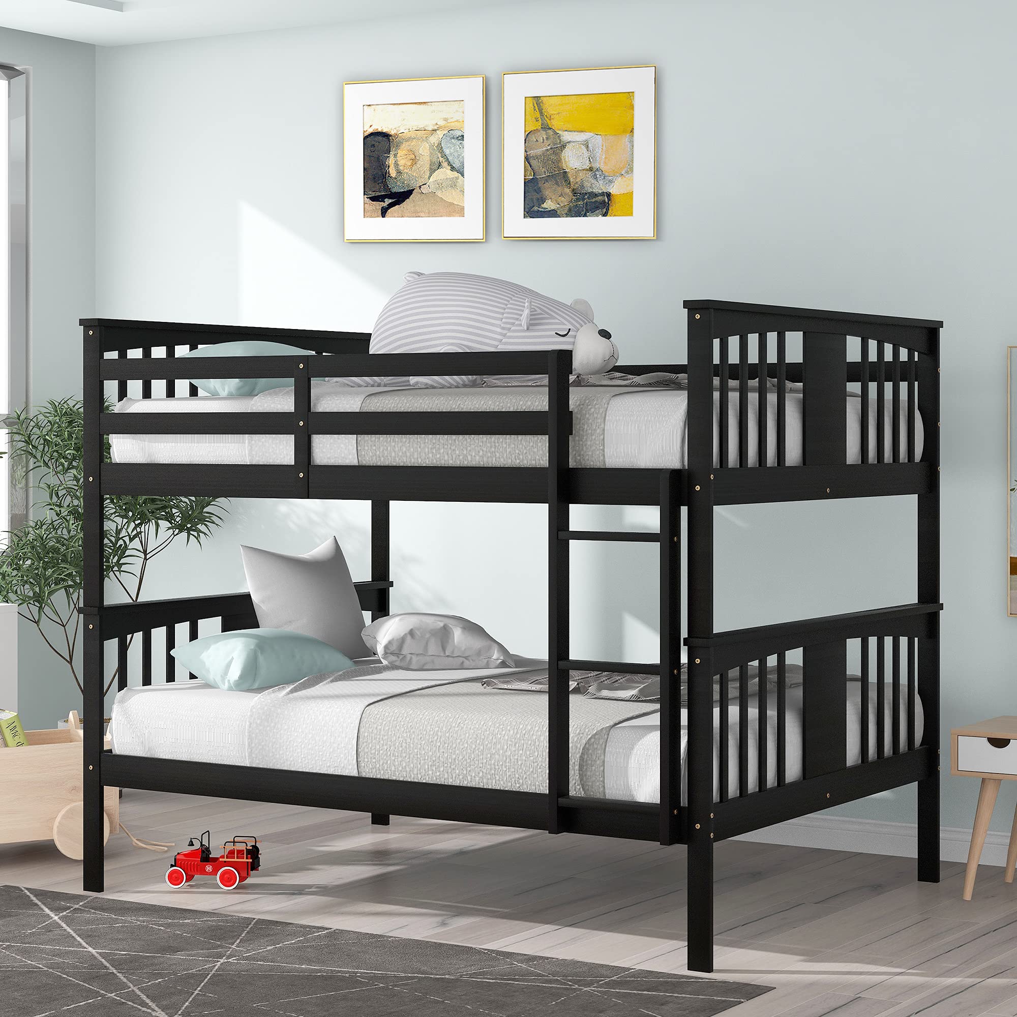 Harper & Bright Designs Full Over Full Bunk Bed - Solid Wood Twin Size Bunk Bed with Ladder for Kids & Teens - Space Saving Bedroom Furniture for Small Rooms (Espresso Finish) - Perfect for Shared Kids' Rooms, Sleepovers & Dormitories