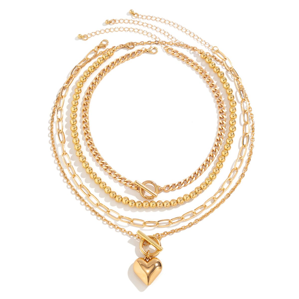 4pcs Layered Gold Necklaces for Women - Chunky Herringbone & Paperclip Chain Necklace Set with Retro Coin Medallion Pendant | Trendy Jewelry Gift for Teen Girls, Mothers Day & Everyday Wear
