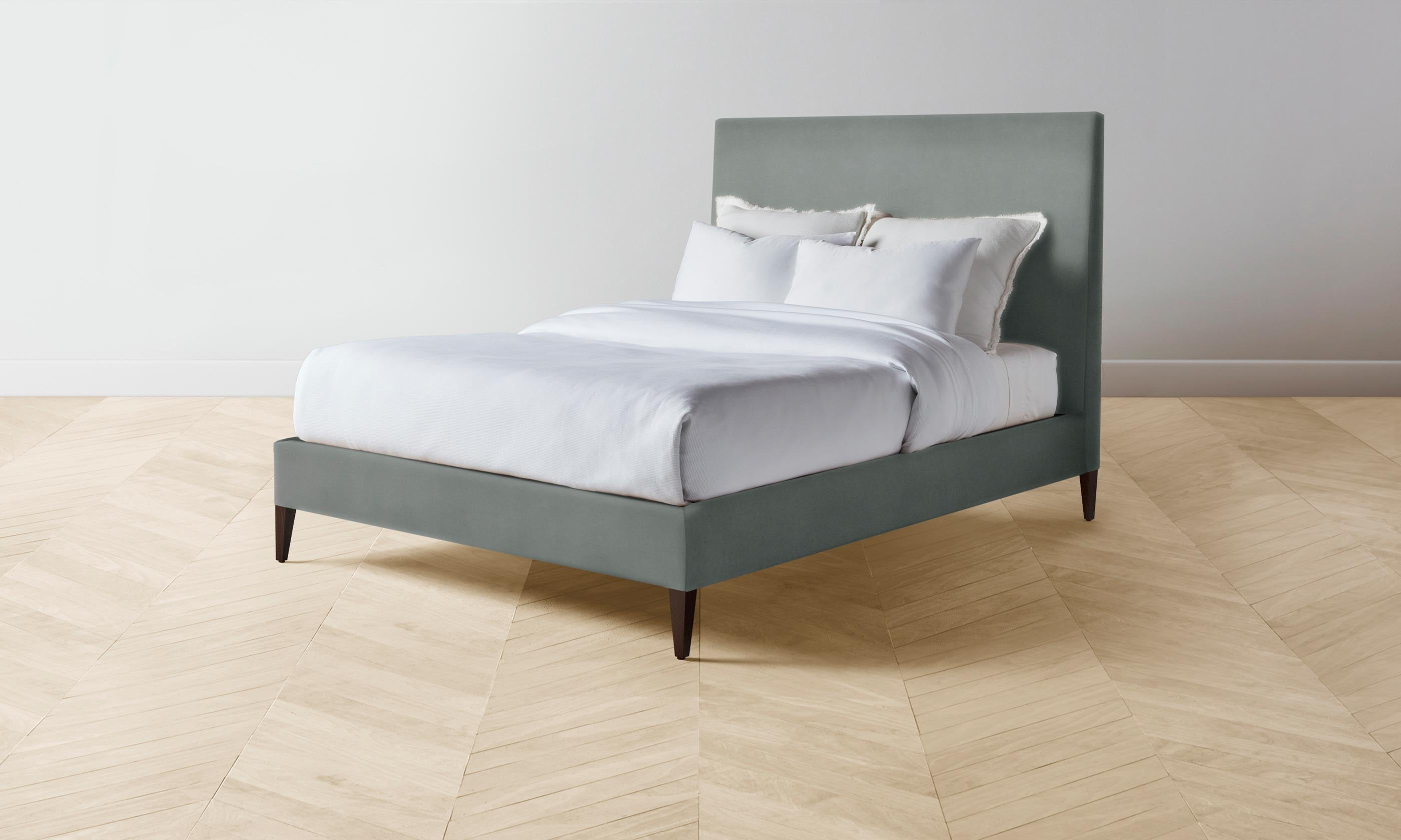 Essex Bed with Premium Mohair Upholstery in Fog Gray - Perfect for Modern Bedrooms & Cozy Home Decor