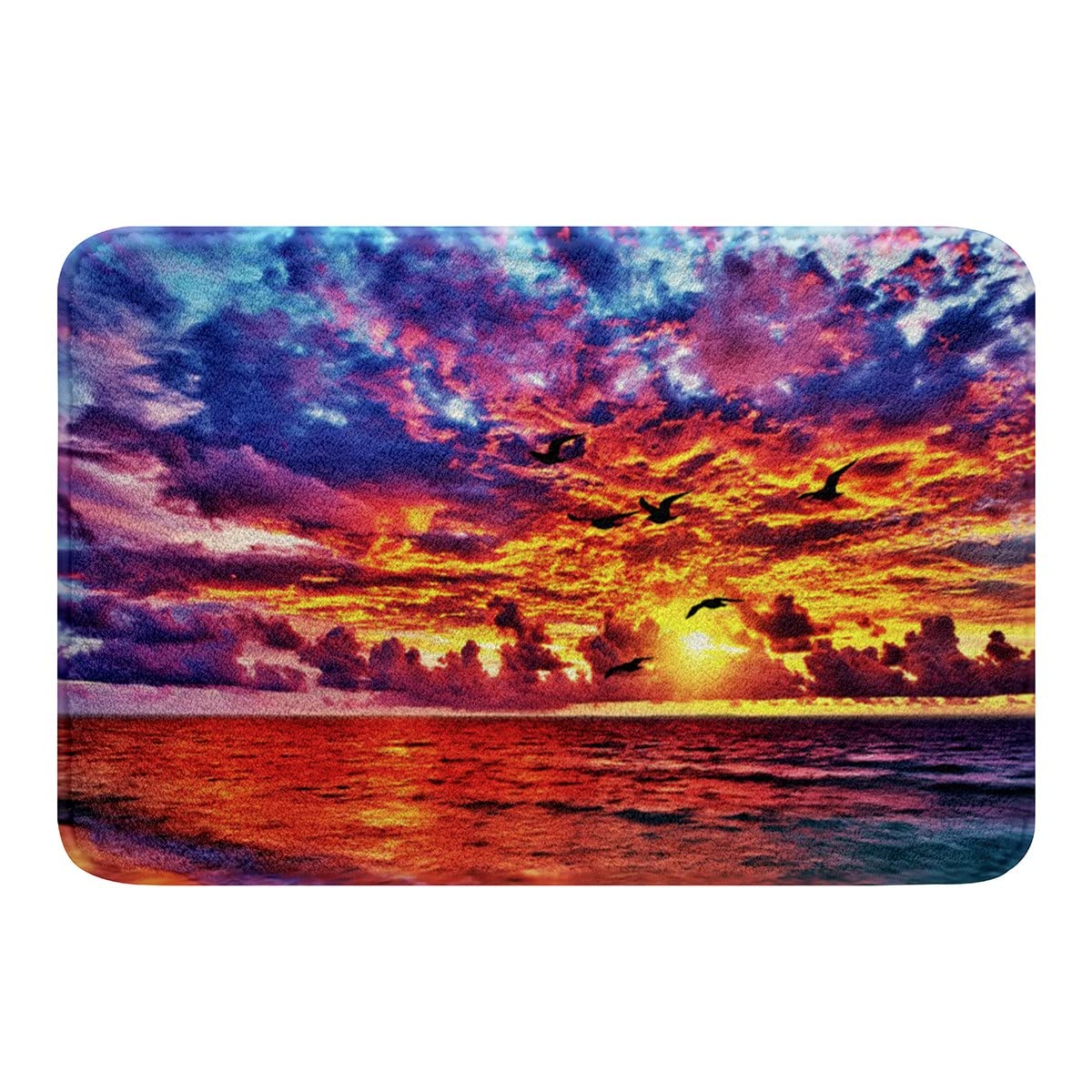 Erosebridal Non-Slip Bath Mat - 16x24 Inch Coastal Sunset Shower Rug with Ocean Wave Design, Pink Cloud Bathroom Carpet for Kids Teens Adults - Perfect for Beach Themed Decor, Bathroom Safety & Bedroom Floor Mats