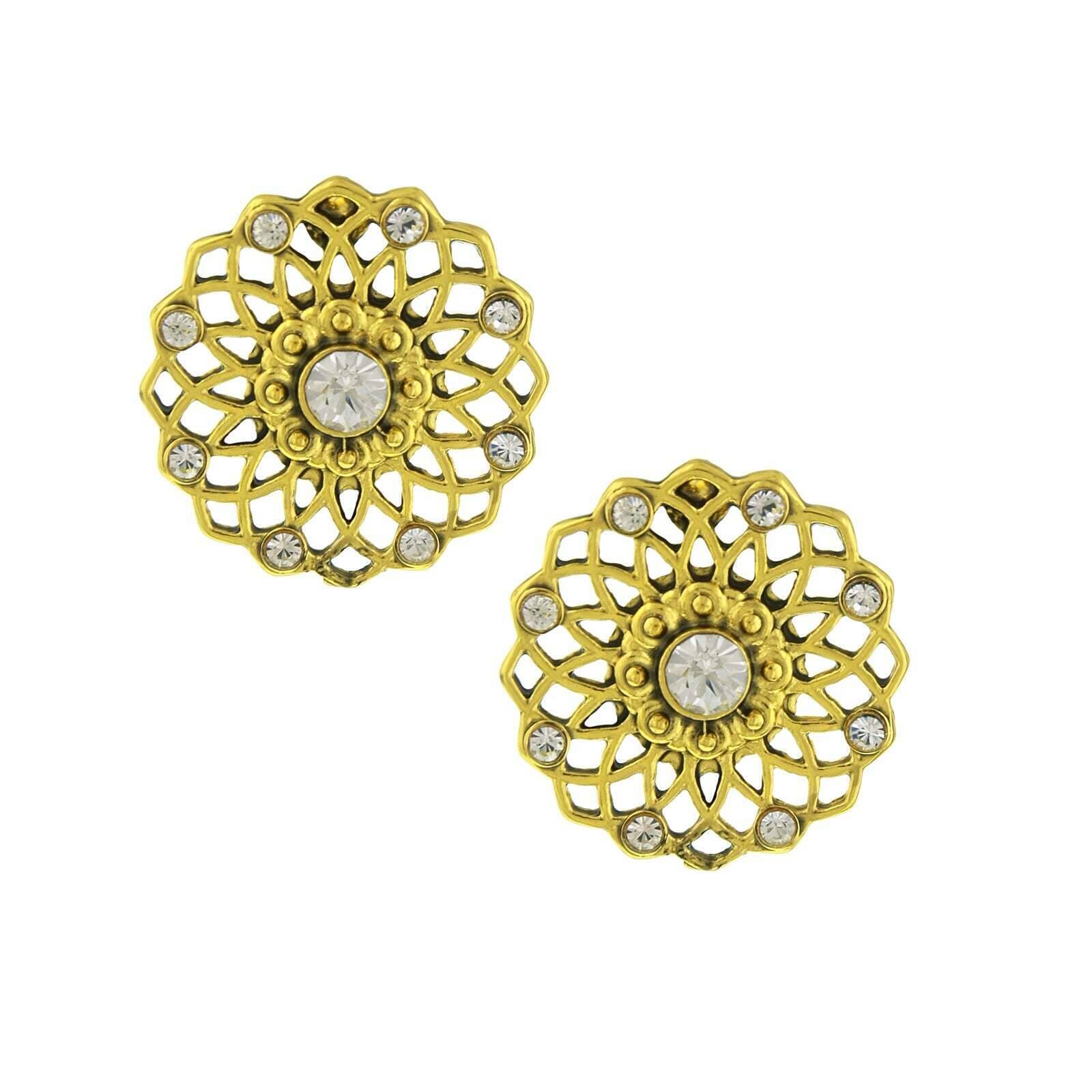 1928 Vintage Crystal Filigree Button Earrings for Women - Large Statement Jewelry for Parties, Weddings & Special Occasions