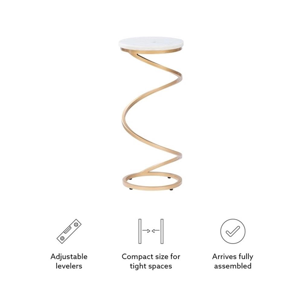 Modern Round Metal & Marble Side Table with Spiral Base - Gold/White Finish - Perfect for Living Room, Patio, or Office Decor