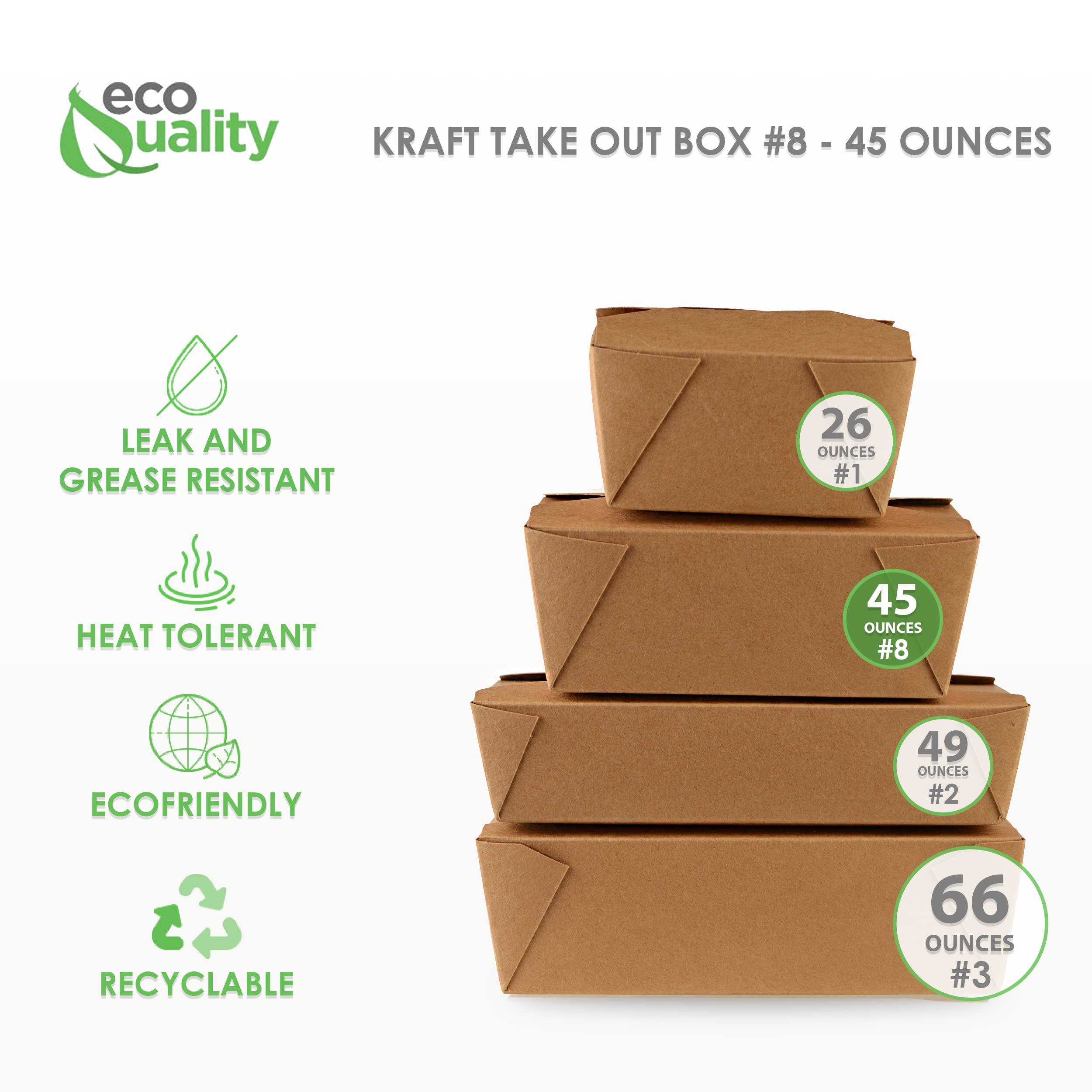 EcoQuality 300-Pack 45oz Kraft Brown Takeout Food Containers - Microwave Safe, Leak & Grease Resistant To-Go Boxes for Restaurants, Catering, Food Trucks - Recyclable Lunch Containers (Perfect for Takeout Meals, Food Delivery & Picnic Storage)