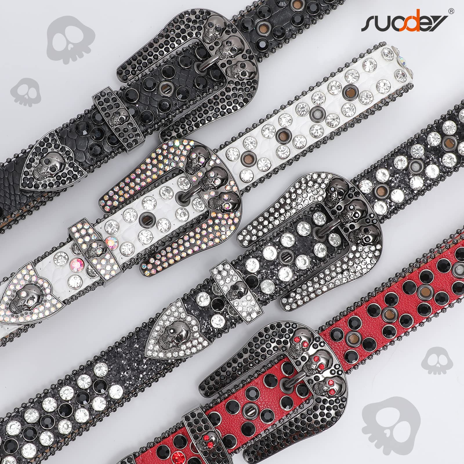 SUOSDEY Rhinestone Skull Leather Belt for Kids - Stylish Western Bling Cowboy Cowgirl Belt for Boys & Girls - Perfect for Jeans, Pants, and Western Outfits