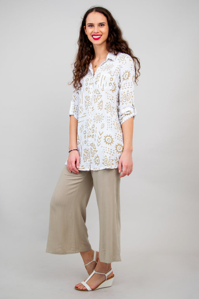 Celine Blouse for Women - Suna Linen Bamboo Shirt - Elegant Casual Wear for Office, Date Night & Summer Outfits