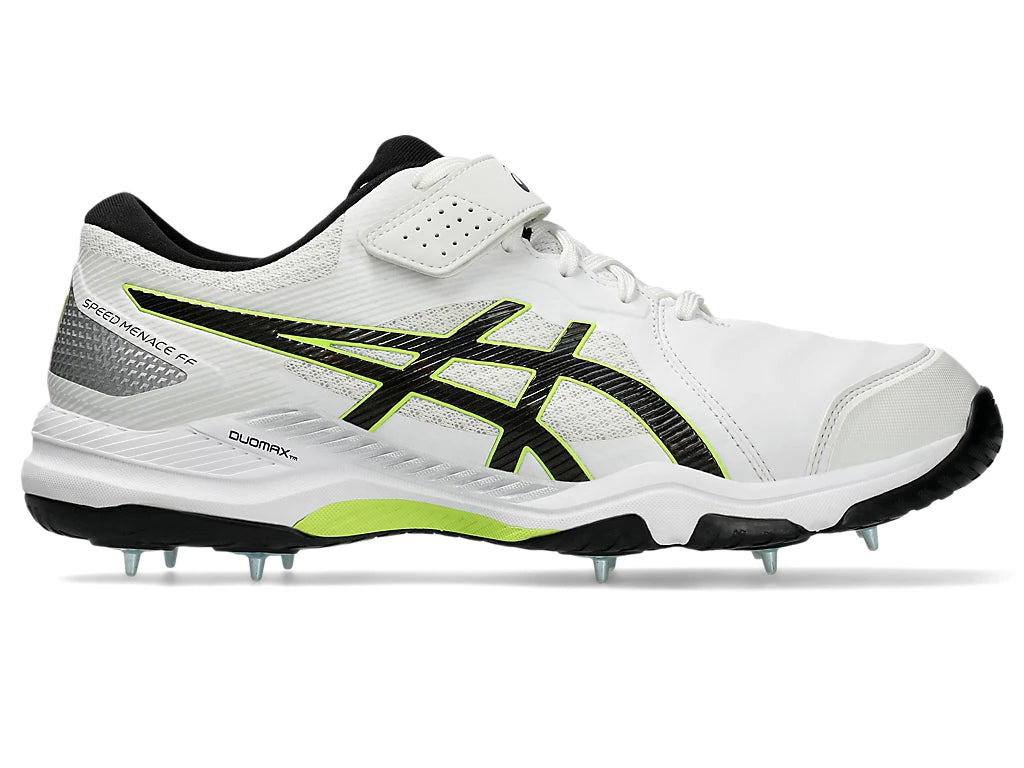 ASICS Speed Menace FF Cricket Shoes for Men - White/Black Metal Spikes - Lightweight & Durable for Competitive Matches & Training