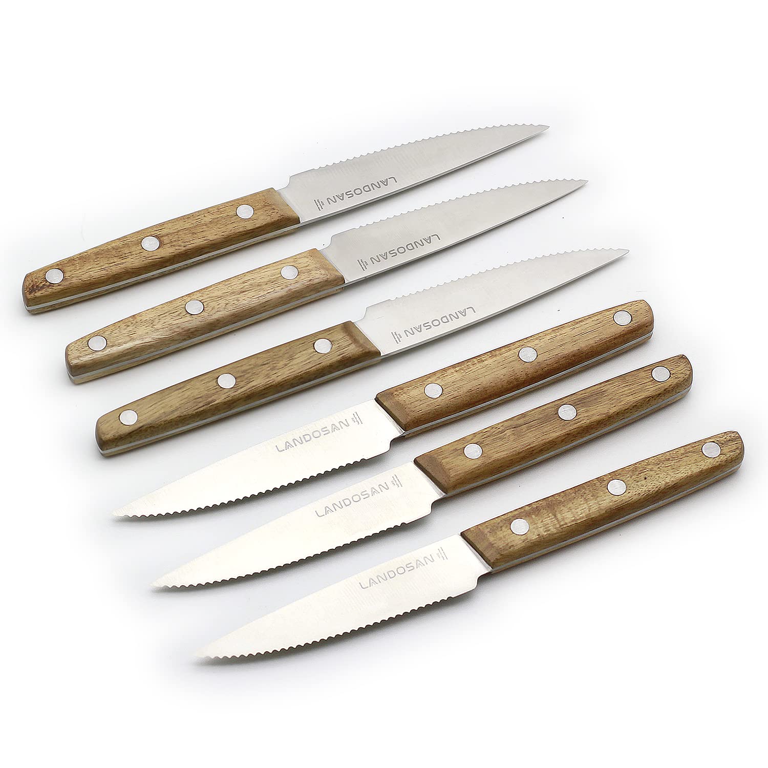 Premium 6-Piece Steak Knife Set - Stainless Steel Serrated Blades with Natural Wood Handle - Perfect for Steak Dinners, BBQ Parties & Fine Dining Experience