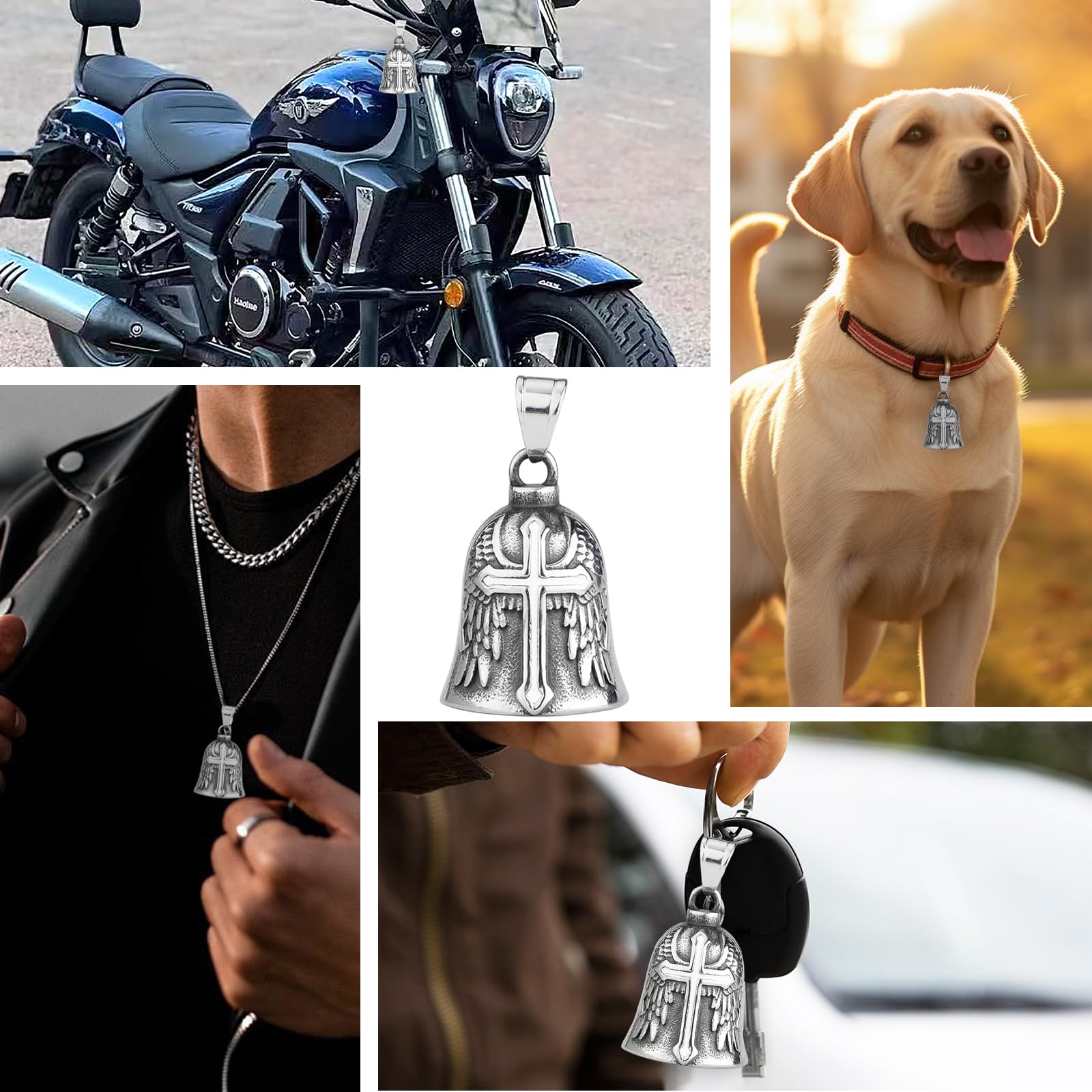 Motorcycle Bell Guardian Angel - Good Luck Keychain & Drive Safe Pendant for Bikers, Riders & Pets | Protection Charm for Motorcycles, Helmets & Backpacks