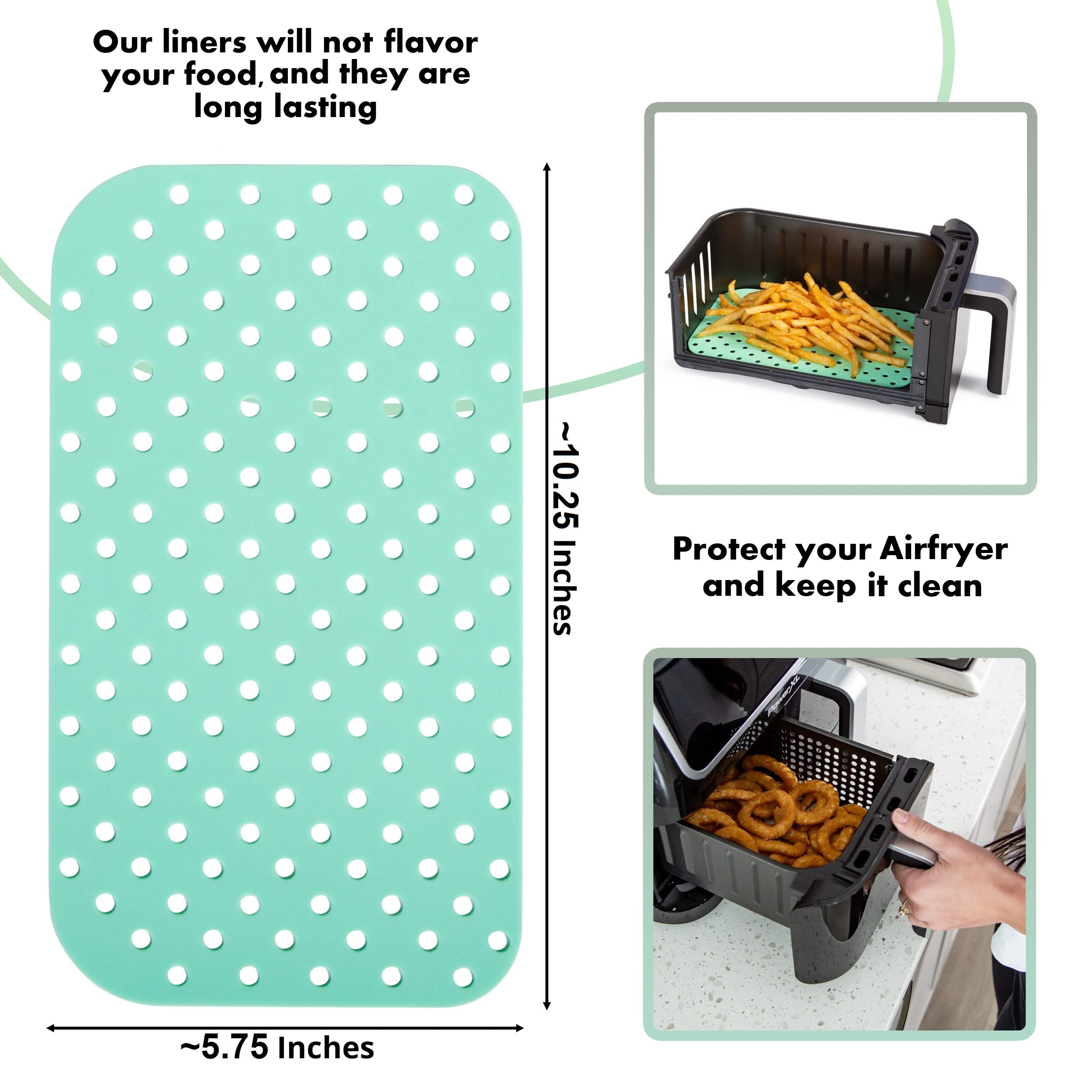 **Cee & Dee Reusable Silicone Air Fryer Liners - 10.2x5.7in Rectangle Non-Stick Baking Mats for Power XL Dual Basket 10 qt & Other Air Fryers (4-Pack) - Perfect for Healthy Cooking, Easy Cleanup & Crispy Results**