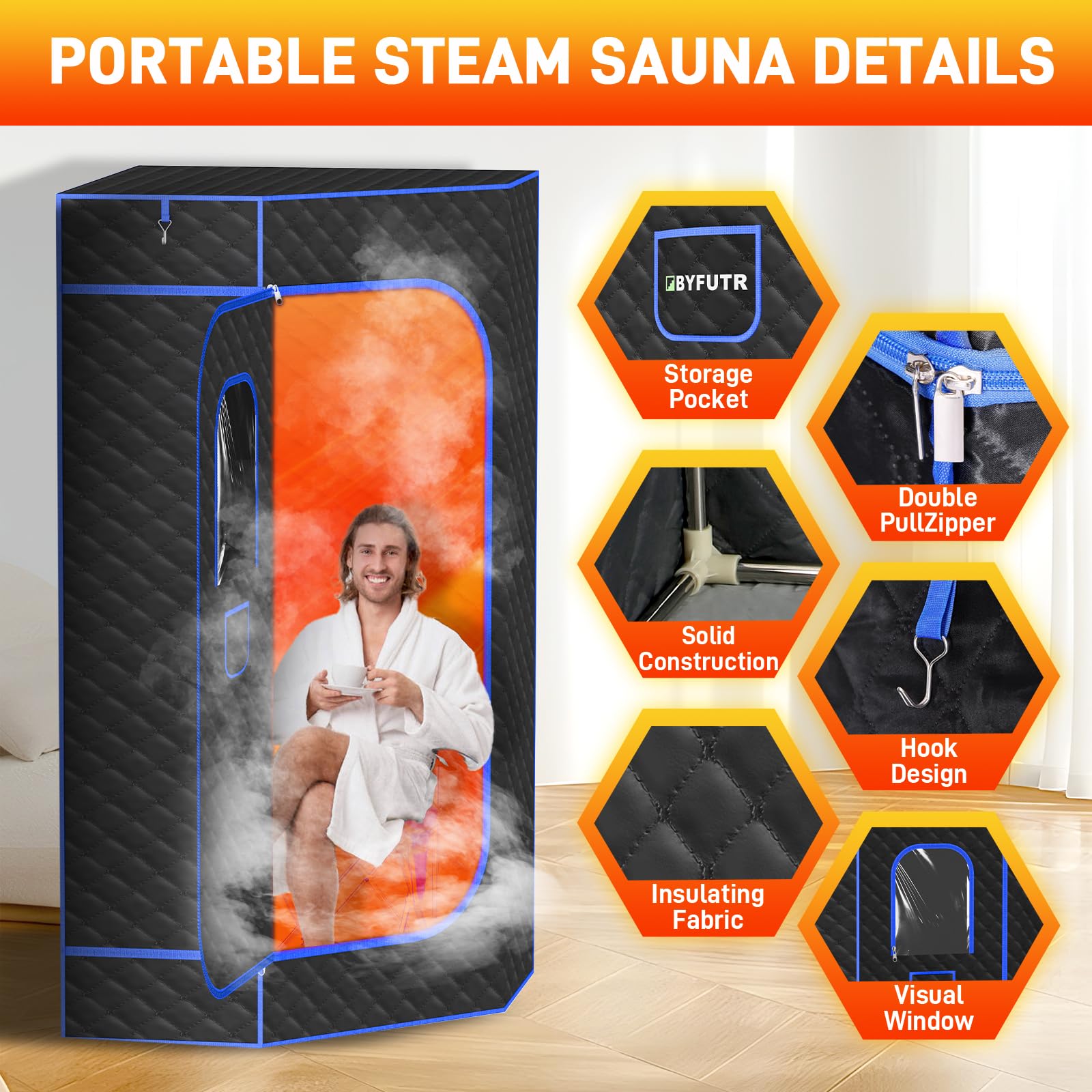 Portable Home Sauna Tent - 3L 1200W Personal Steam Sauna Box for Relaxation, Detox & Weight Loss | Perfect for Home Gym, Yoga, Pilates & Post-Workout Recovery (Black)