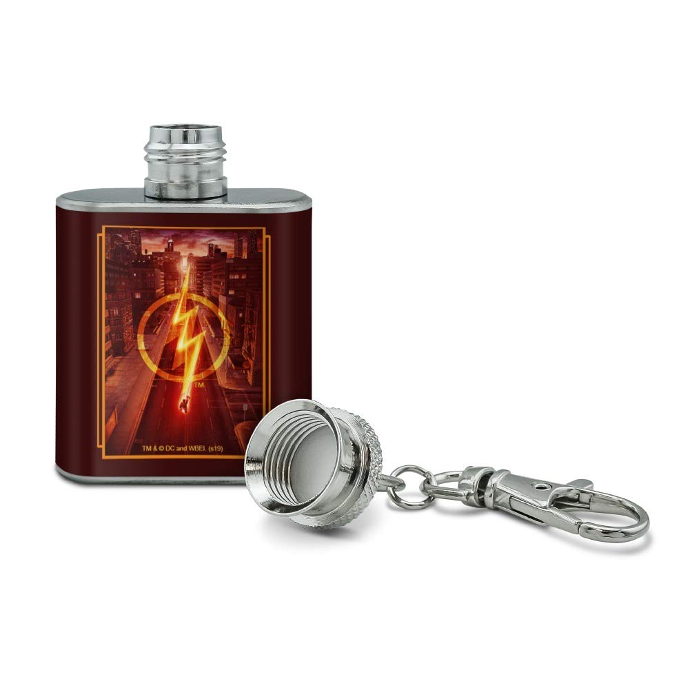 The Flash TV Series Lightning Streak Stainless Steel 1oz Mini Flask Keychain - Perfect for Gifts, Cosplay & Superhero Fans - Great for Parties, Collectors & DC Comics Enthusiasts