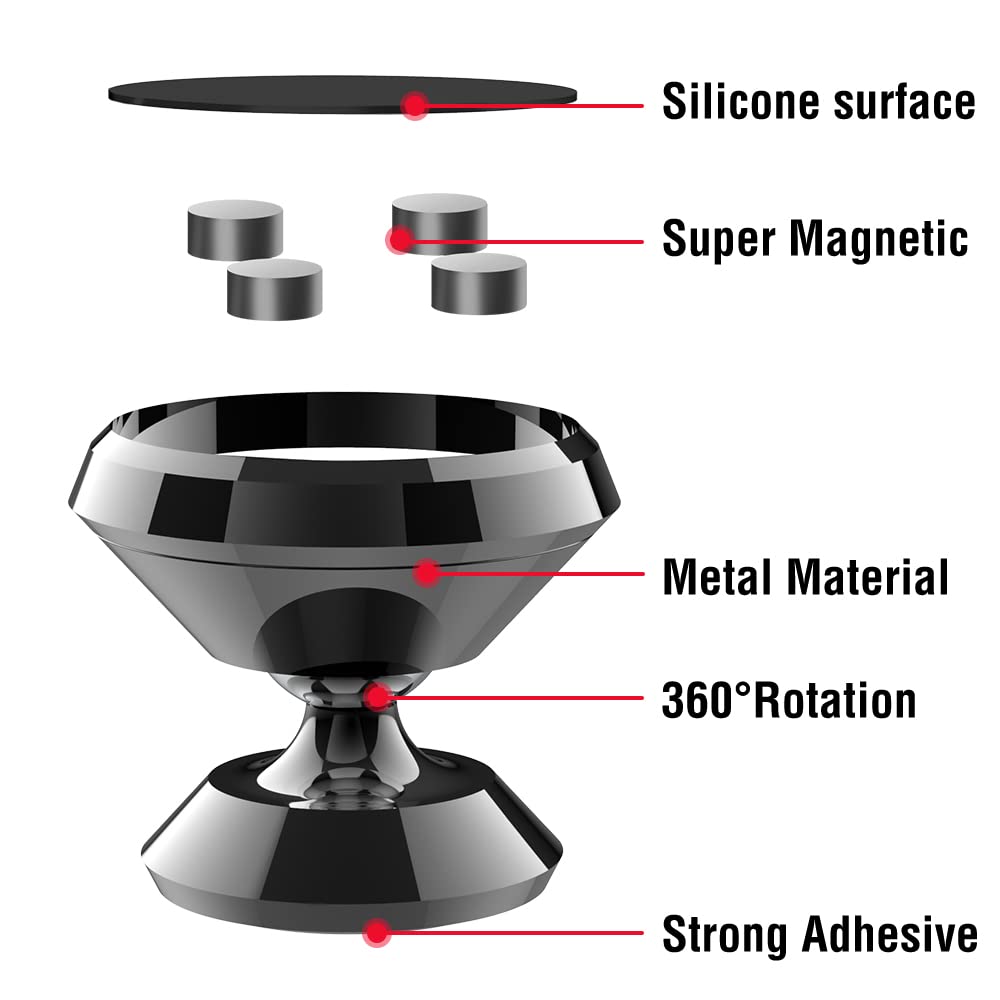 3 Pack Magnetic Phone Car Mount with Strong Adhesive - Heavy Duty Stick-on Phone Holder for Car Dashboard & Windshield - Includes Black Metal Plates for Secure Hands-Free Driving (Perfect for Commuting, Road Trips & GPS Navigation)