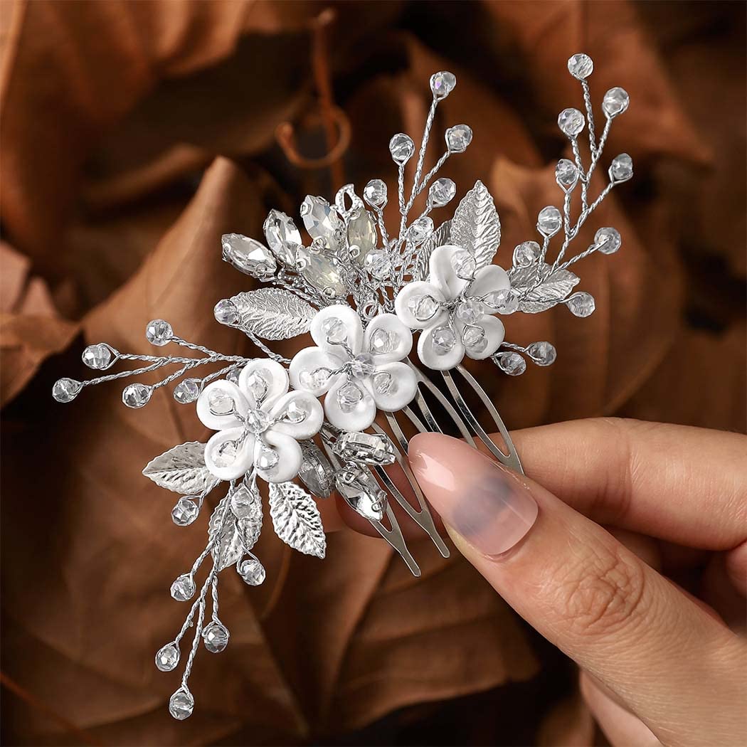 EASEDAILY Silver Leaf Crystal Bridal Hair Comb - Rhinestone Wedding Hairpiece for Women & Girls | Perfect for Brides, Bridesmaids, and Special Occasions