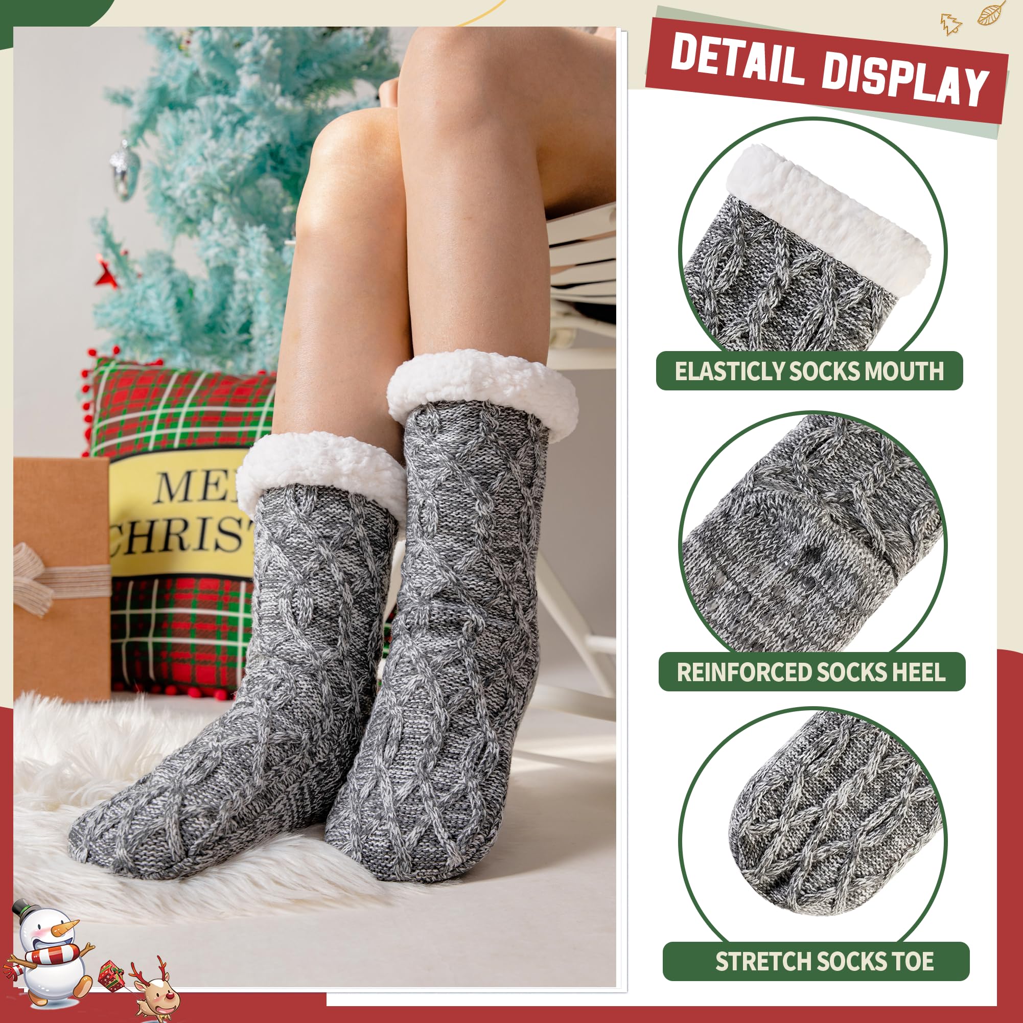 DoSmart Women's Fuzzy Slipper Socks - Winter Thermal Snowflake Fleece Lined Home Socks for Warmth & Comfort - Perfect for Christmas Gifts, Cozy Indoor Wear & Cold Weather