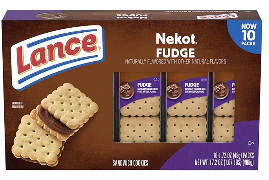 Lance Sandwich Crackers with Nekot Fudge - 10 Individually Wrapped Packs (Includes JS REDHOK DEALZ Sticker) - Perfect for Lunchboxes, Snacks, and On-the-Go Treats