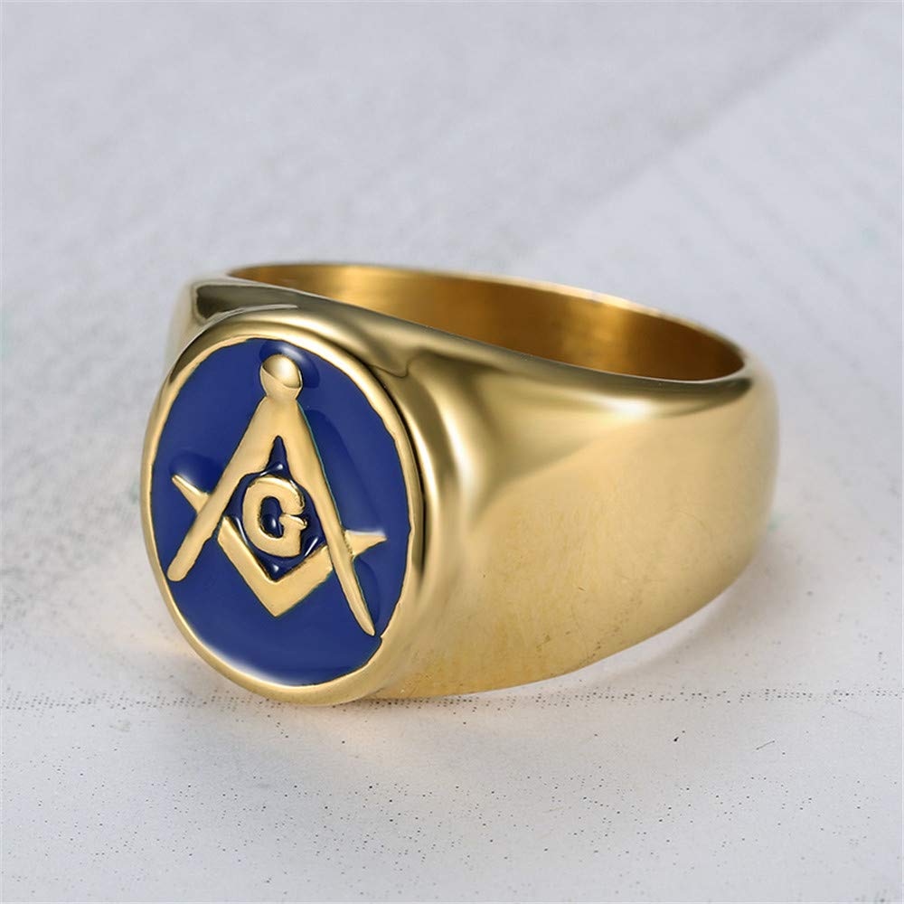 Freemason Masonic Ring for Men - Gold Plated Stainless Steel Blue Lodge Master Signet Ring - Perfect for Bikers, Masons & Gifts - Ideal for Ceremonies, Brotherhood & Everyday Wear