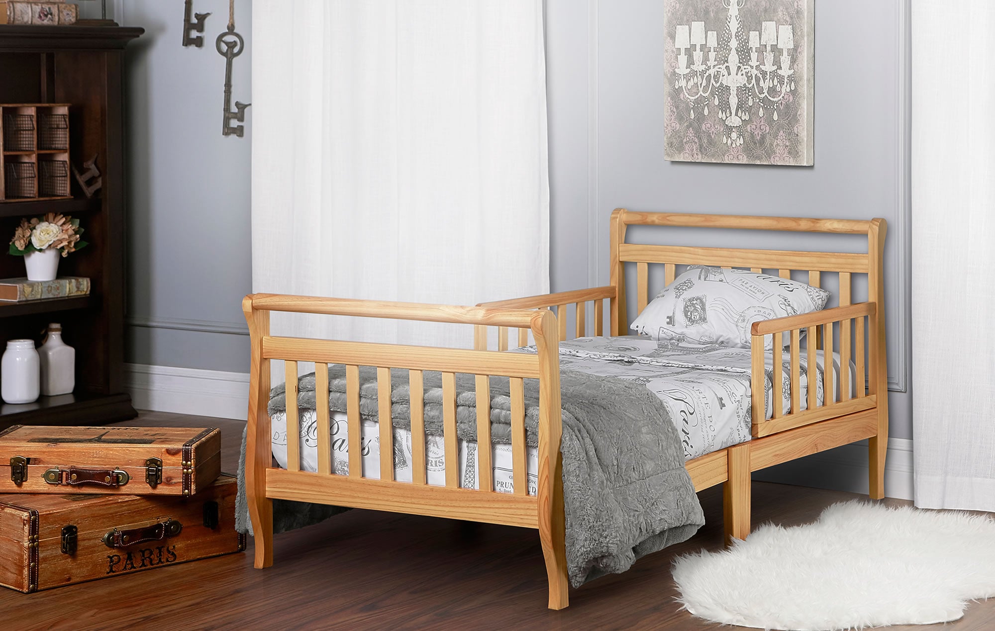 Dream On Me Sleigh Toddler Bed - White Wooden Kids Bed for Boys & Girls - Perfect for Nursery, Daycare & First Big Kid Bed Transition