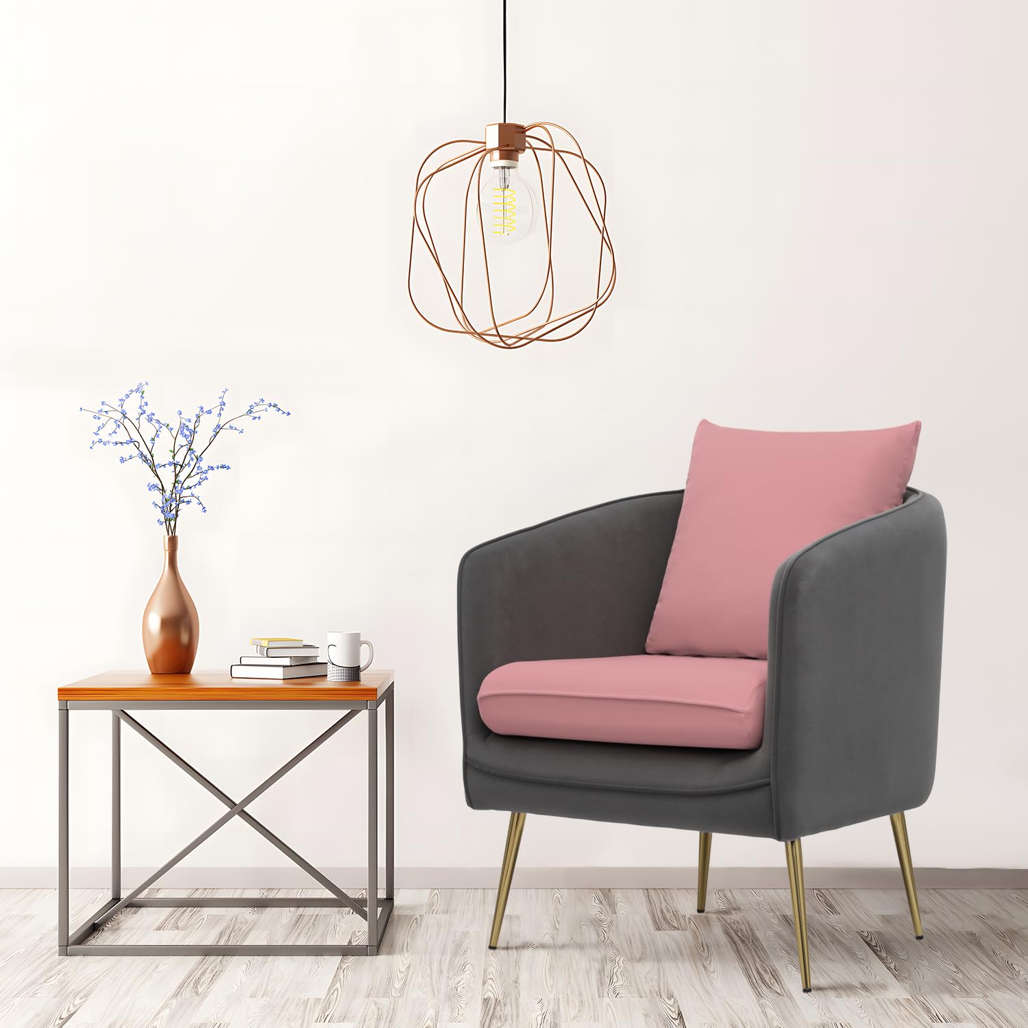 Magshion Modern Accent Chair with Backrest Pillow - Barrel Armchair for Small Spaces, 550 lbs Capacity Upholstered Single Sofa in Pink & Gray - Perfect for Living Room, Bedroom, Office & Reading Nook