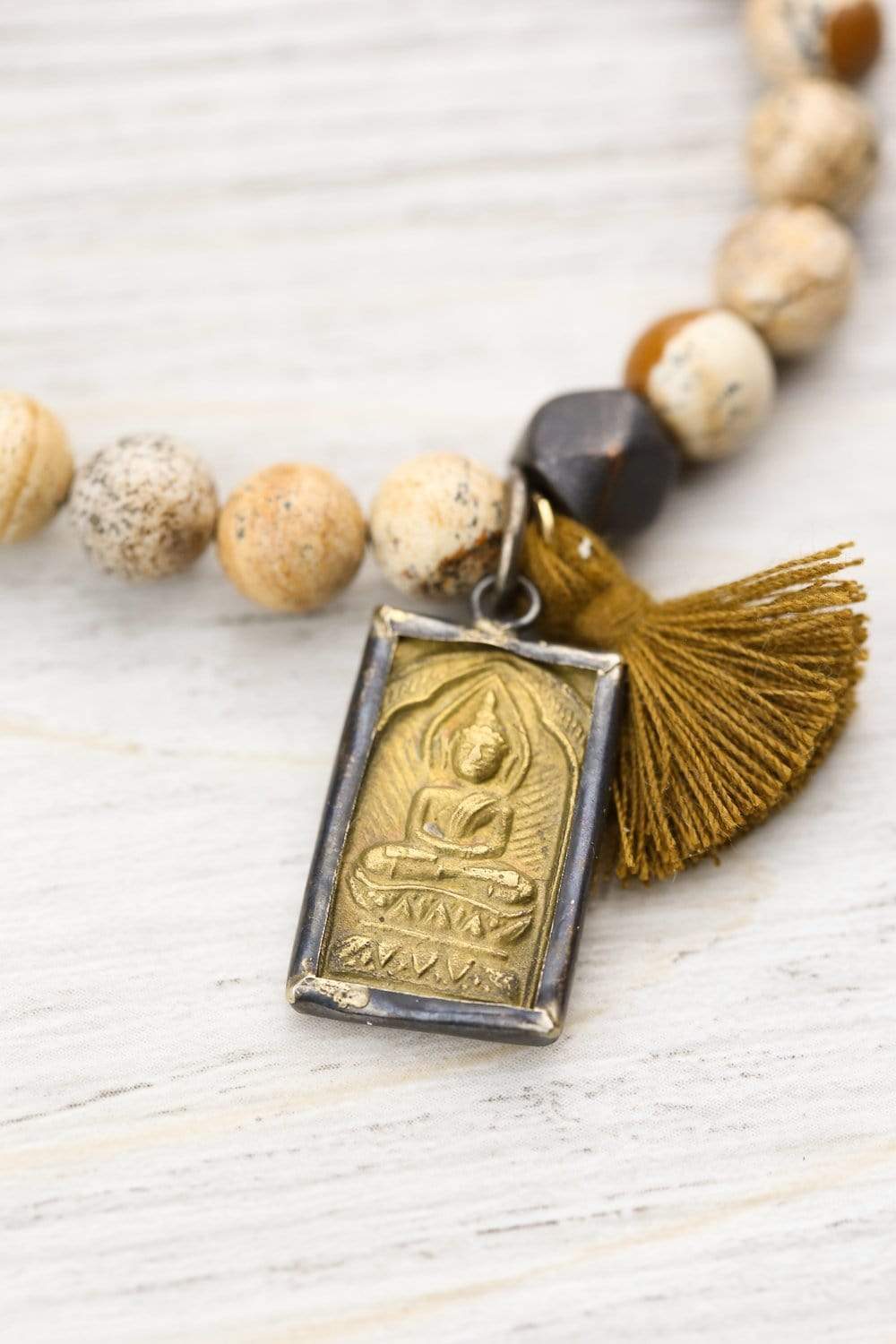 Grounding Picture Jasper Wrist Mala Beads - Natural Stone Meditation Bracelet for Stress Relief & Spiritual Healing | Yoga, Mindfulness & Energy Balancing Accessory