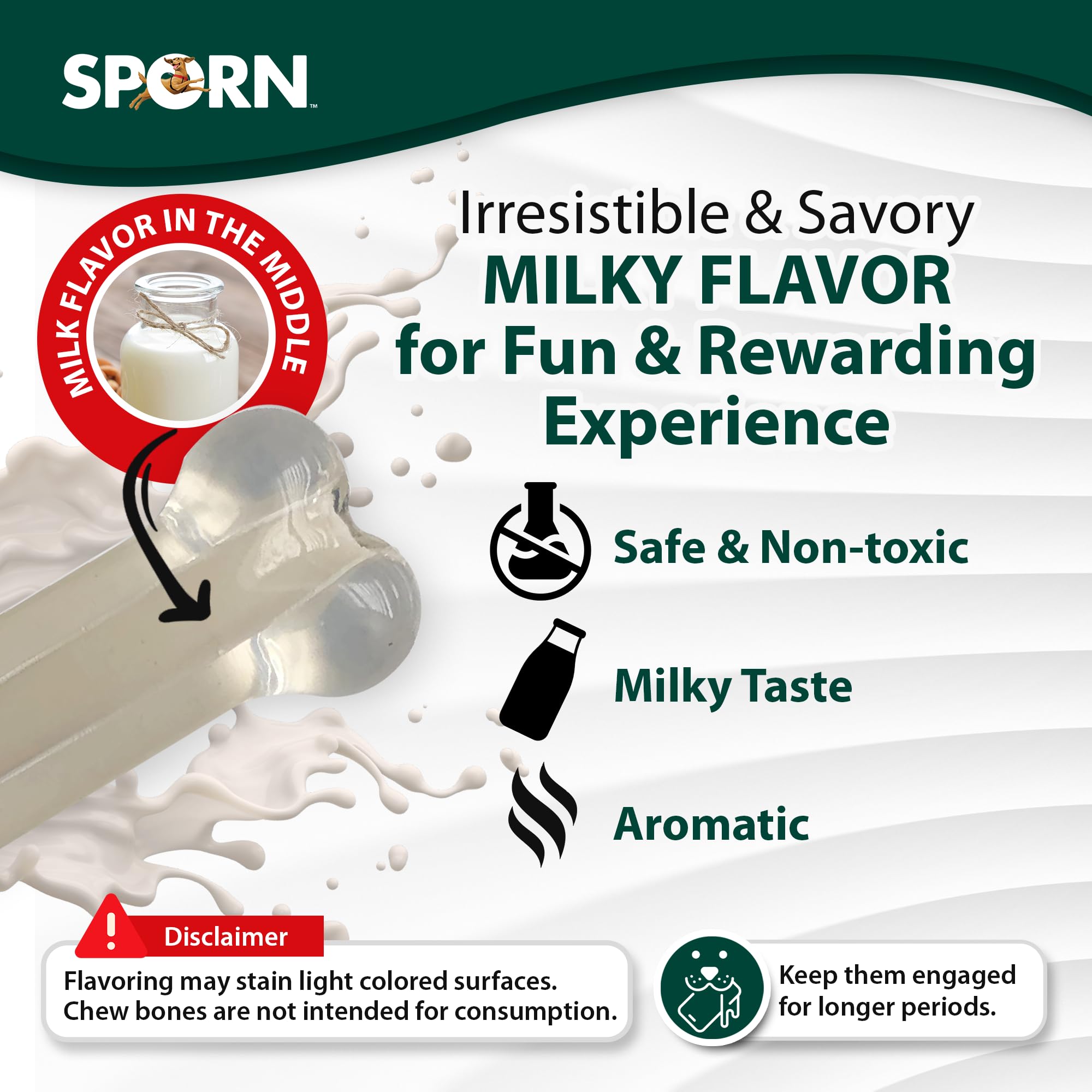 **Sporn Marrow Milkies Soft Chew Bones for Small Dogs - Milk Flavor Dog Dental Chew Toy, Gluten-Free & Non-Toxic, Made with Safe Thermoplastic Rubber - Perfect for Teething Puppies & Light Chewers**    *(Ideal for Indoor Play, Training Rewards, and Promoting Dental Health in Small Breeds)*