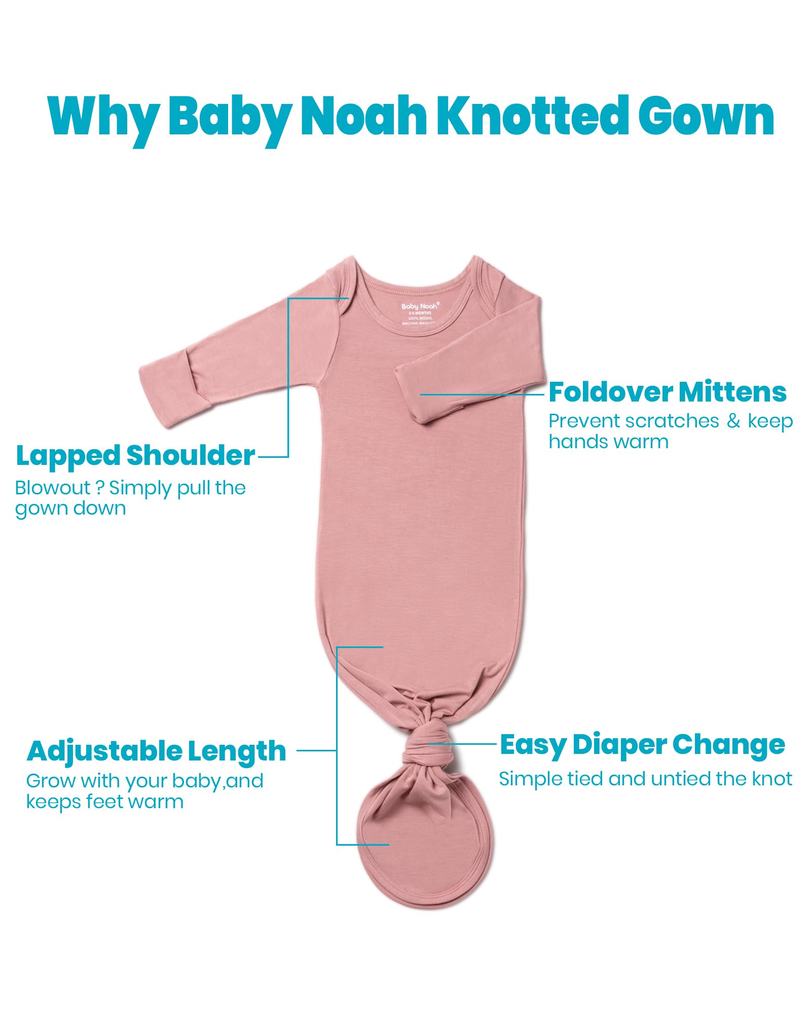 Soft Baby Knotted Gown Set with Mittens & Hat - Newborn Sleepwear for Cozy Nights