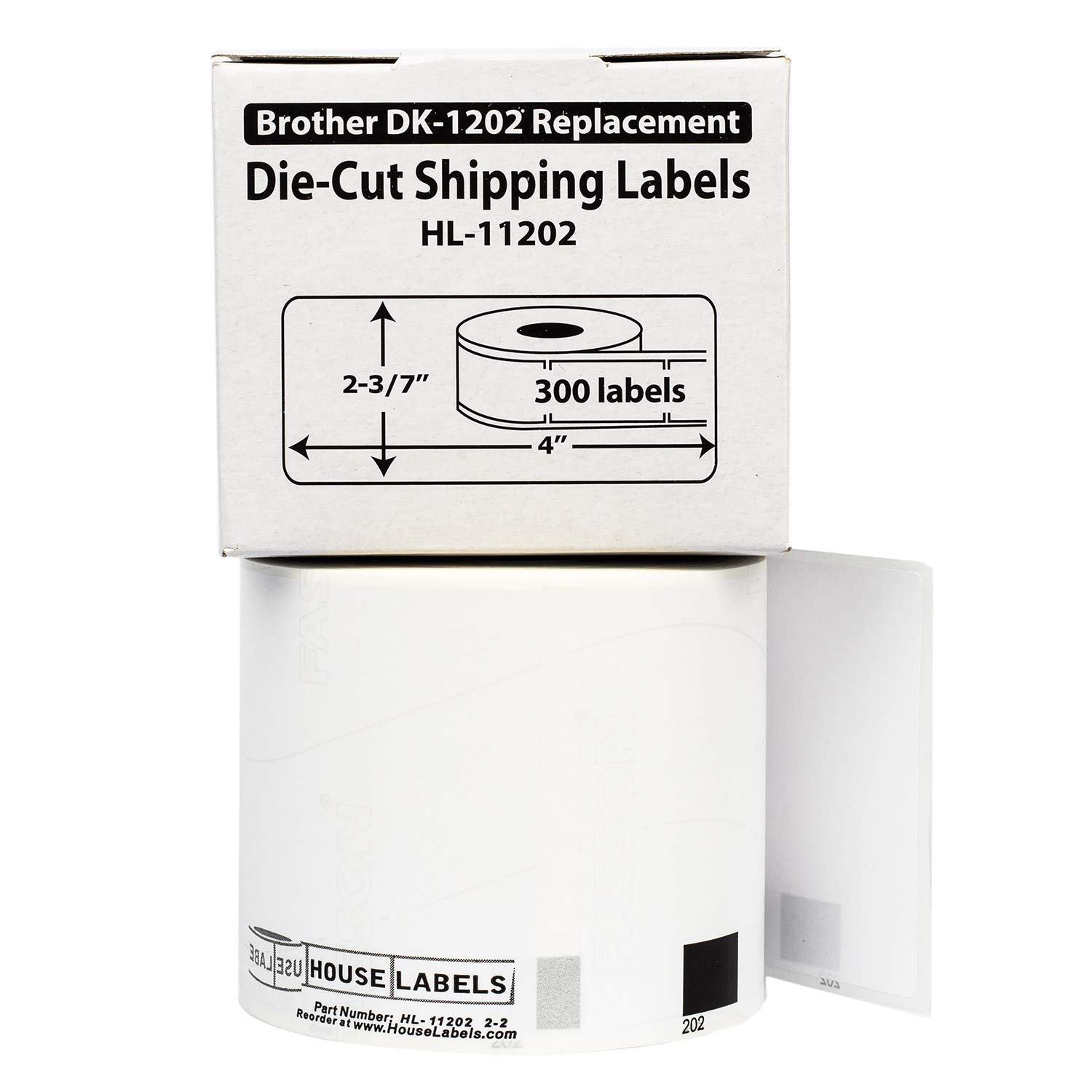 HOUSELABELS Compatible with Brother QL DK-1202 Replacement Label Roll - 300 Shipping Labels, 2-3/7