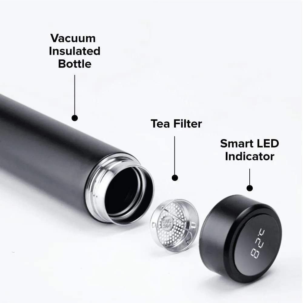 Techgadget 500ml Stainless Steel Vacuum Insulated Water Bottle with LED Temperature Display - Leak Proof, 12 Hour Hot & Cold Retention - Perfect for Gym, Hiking, Office & Travel Hydration