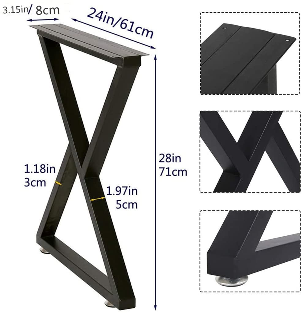 Heavy Duty 28 Inch Metal Table Legs - Industrial Black Z-Shaped Desk Legs for DIY Furniture (Set of 2, H28”xW24”) - Perfect for Home Office, Workshop & Industrial Style Tables