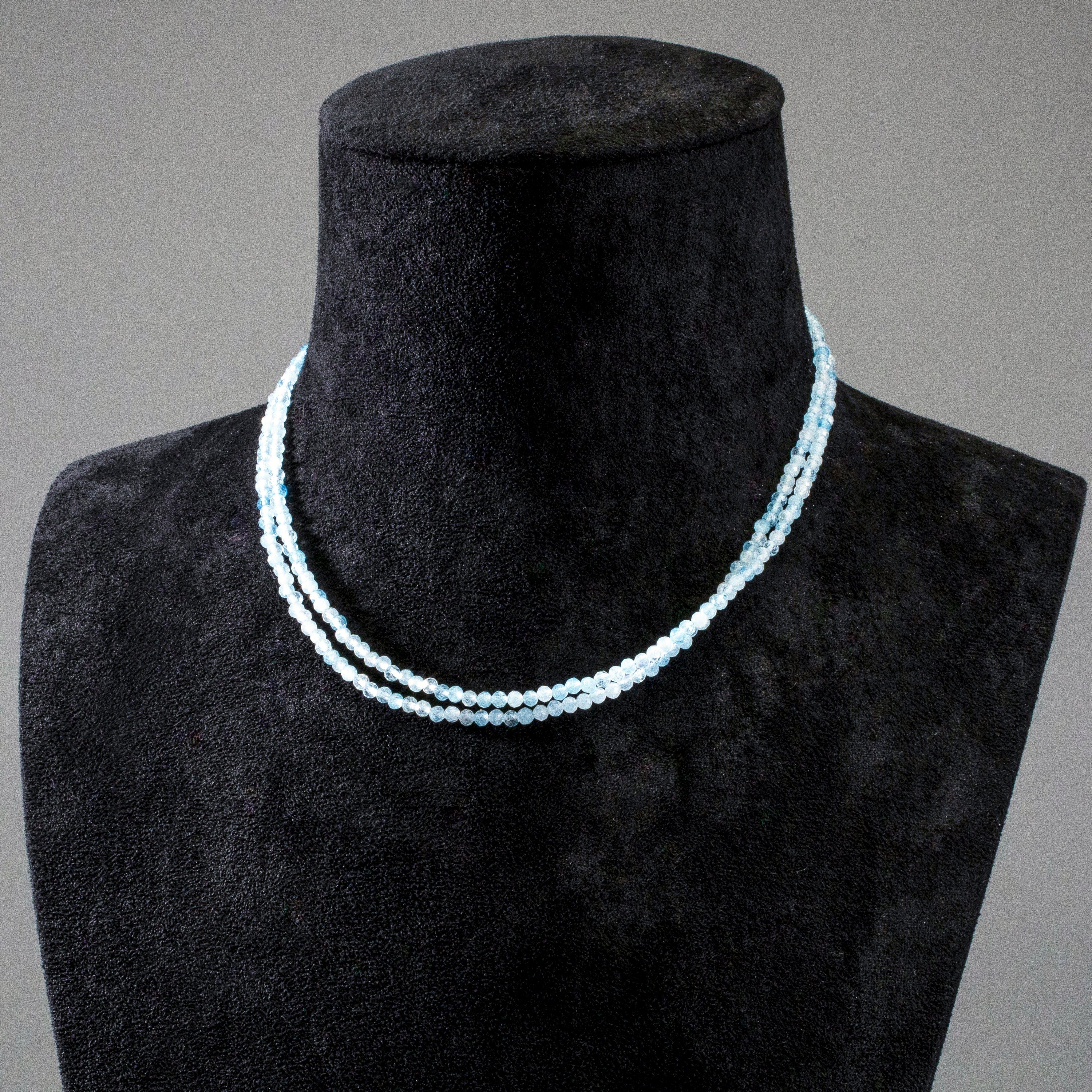 3mm Aquamarine Faceted 31 Necklace & Multi Wrap Bracelet Set - Elegant Gemstone Jewelry for Women, Perfect for Weddings, Parties & Everyday Wear