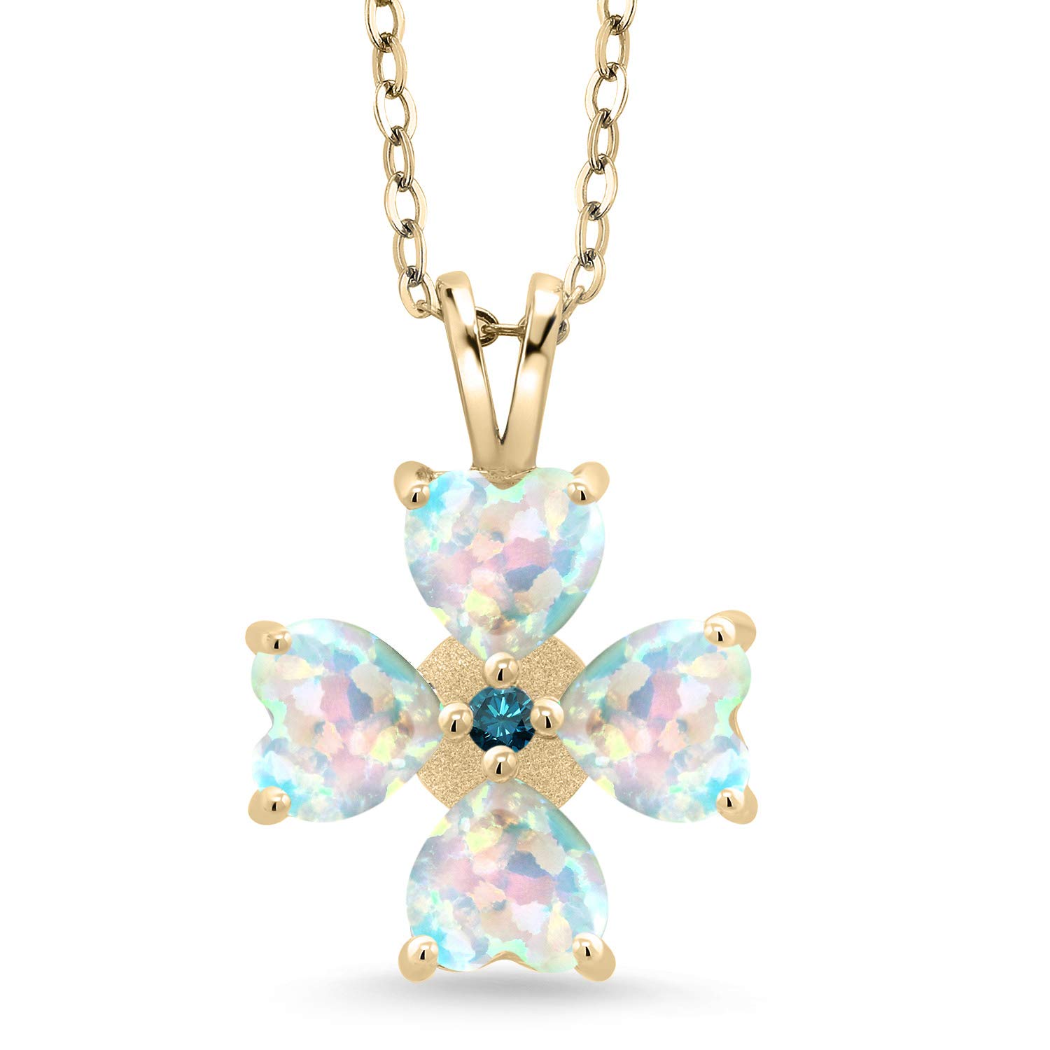 3.03 Ct Simulated Opal & Blue Diamond Pendant in 18K Yellow Gold Plated Silver | Gem Stone King | Elegant Jewelry Gift for Women | Perfect for Weddings, Anniversaries & Special Occasions
