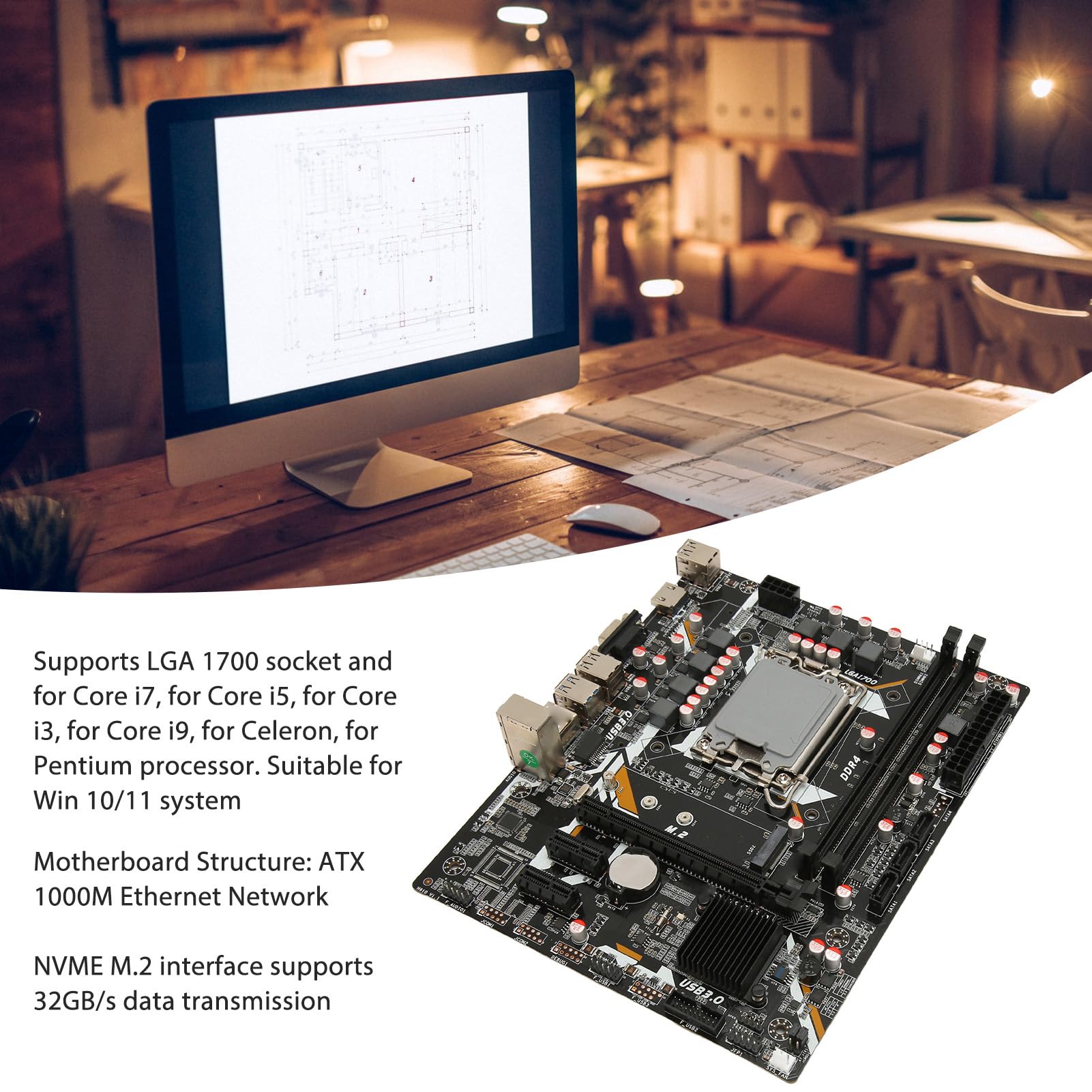 Yunseity ATX Desktop Motherboard - Dual Channel DDR4, LGA 1700 Socket, VGA/HD Output | High Performance Gaming PC Build | Perfect for Esports, Streaming & Content Creation