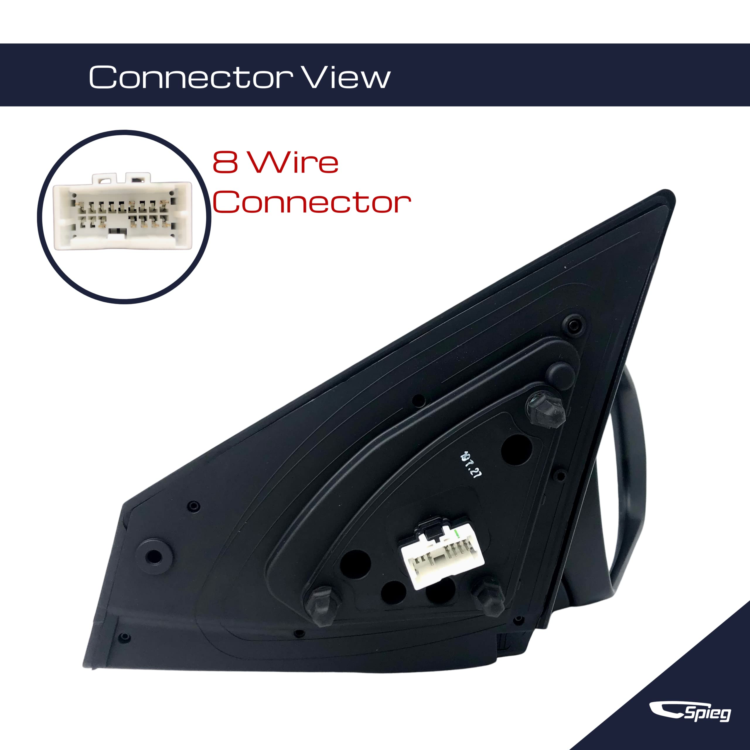 Spieg HY1321232 Passenger Side Mirror Replacement for Hyundai Elantra 2017-2018 - Power Heated Turn Signal with Blind Spot Monitoring, Paintable Black 8PIN (Right Side) - Perfect for Winter Driving and Enhanced Safety
