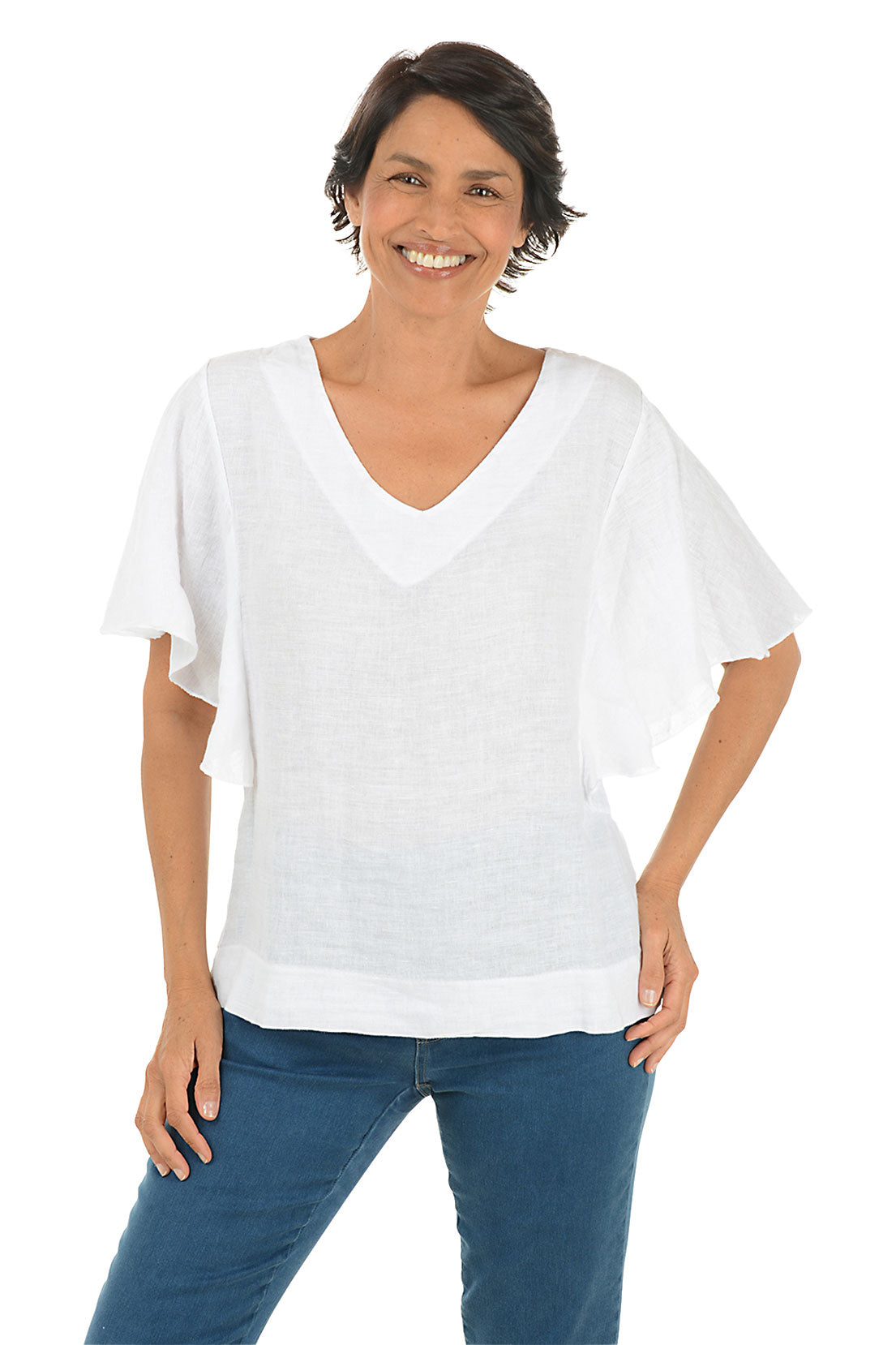 Flutter Sleeve Linen Blouse for Women - Breathable Summer Tops - Casual Boho Chic Shirt for Office, Beach & Date Night